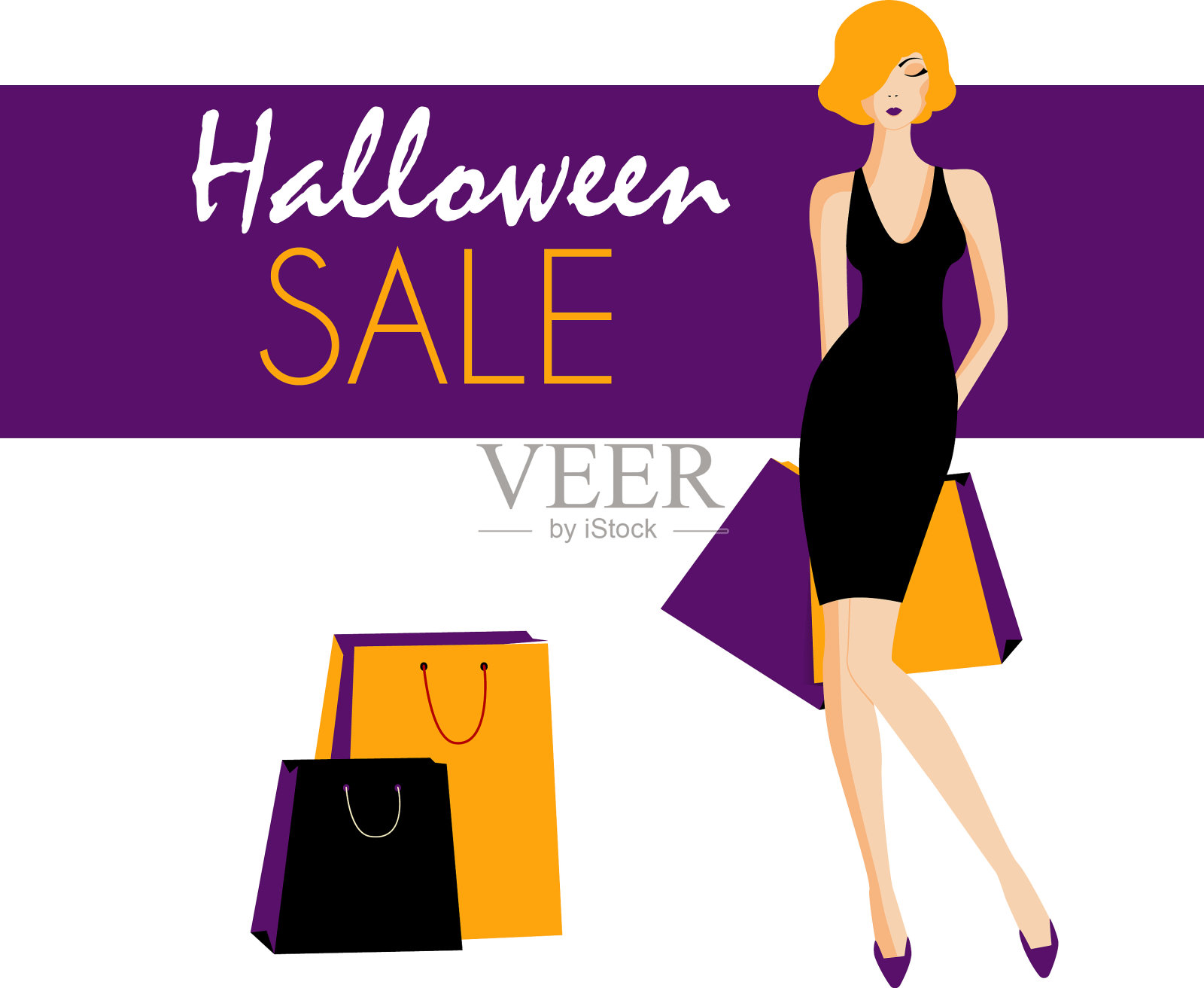 万圣节销售时尚女孩设计模板素材