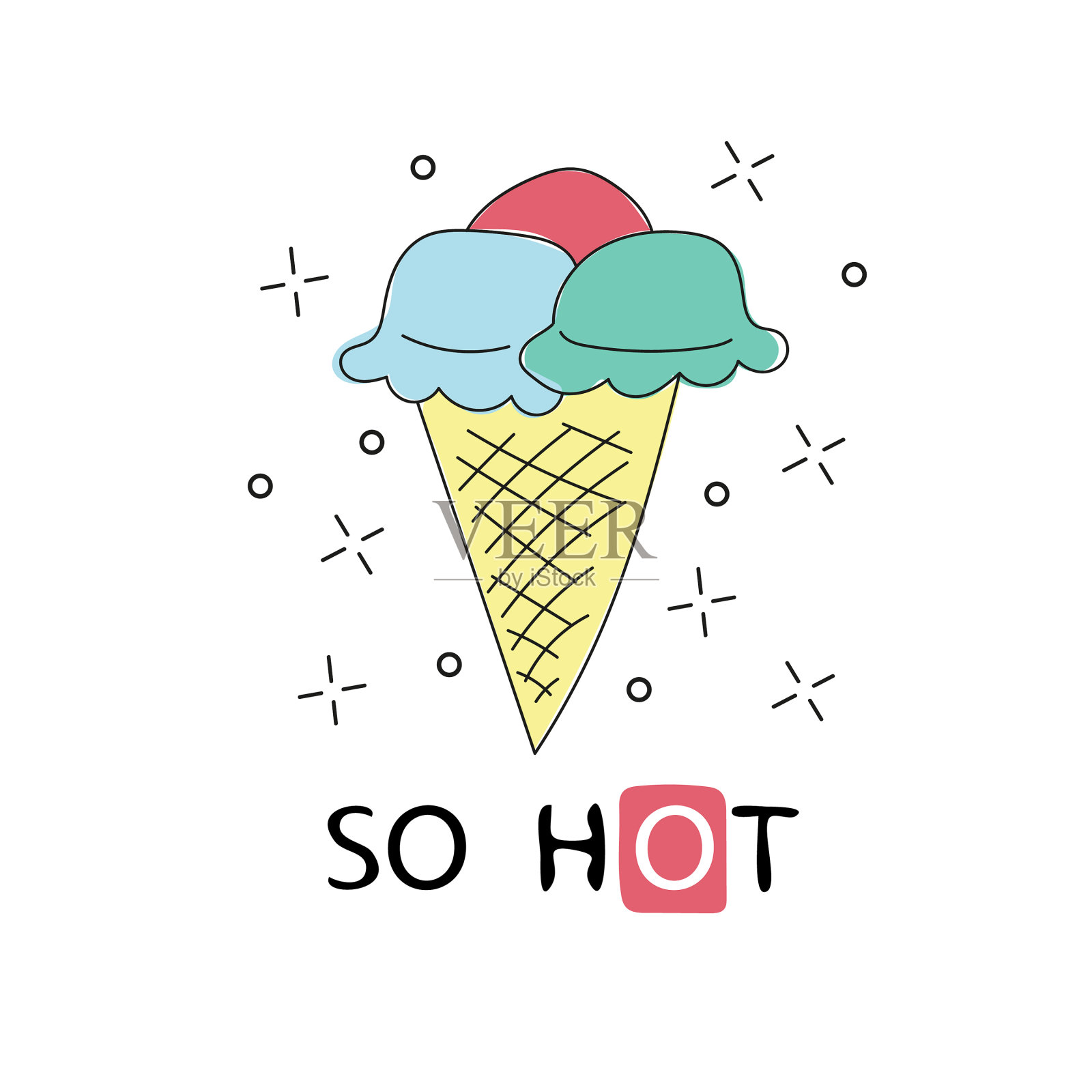 手绘标签与纹理冰淇淋蛋筒插画图片素材