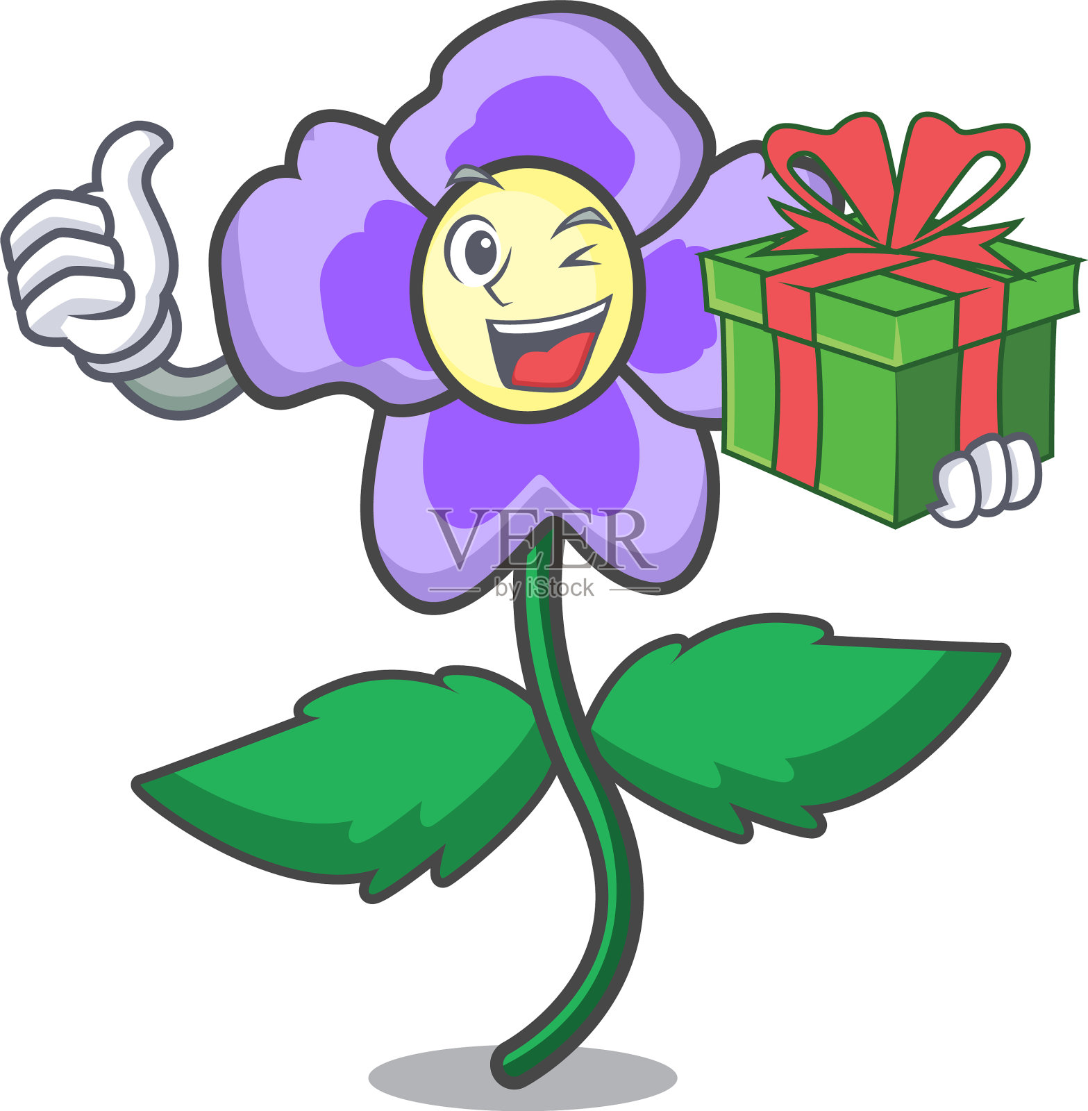 与礼物三色堇花吉祥物卡通设计元素图片