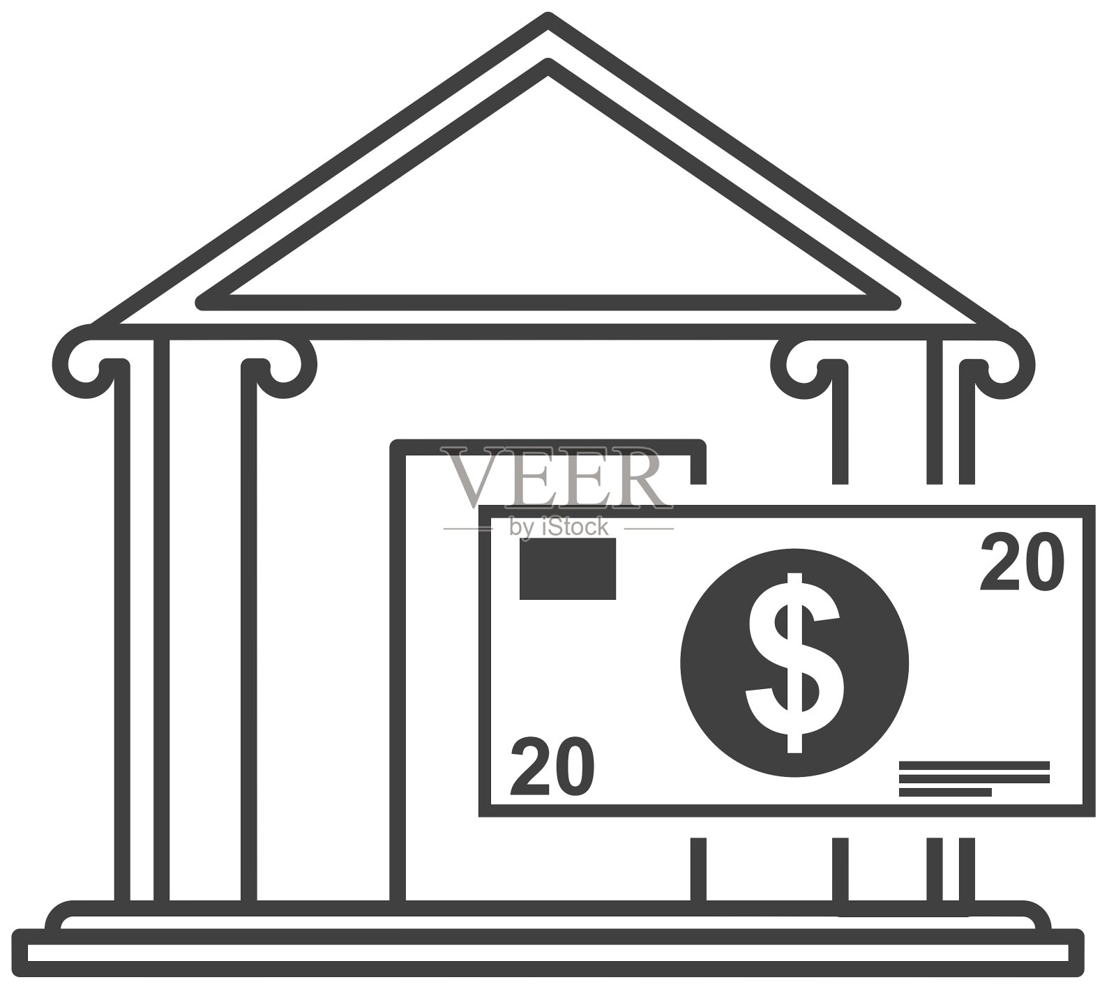 带有金融图标的银行大楼插画图片素材