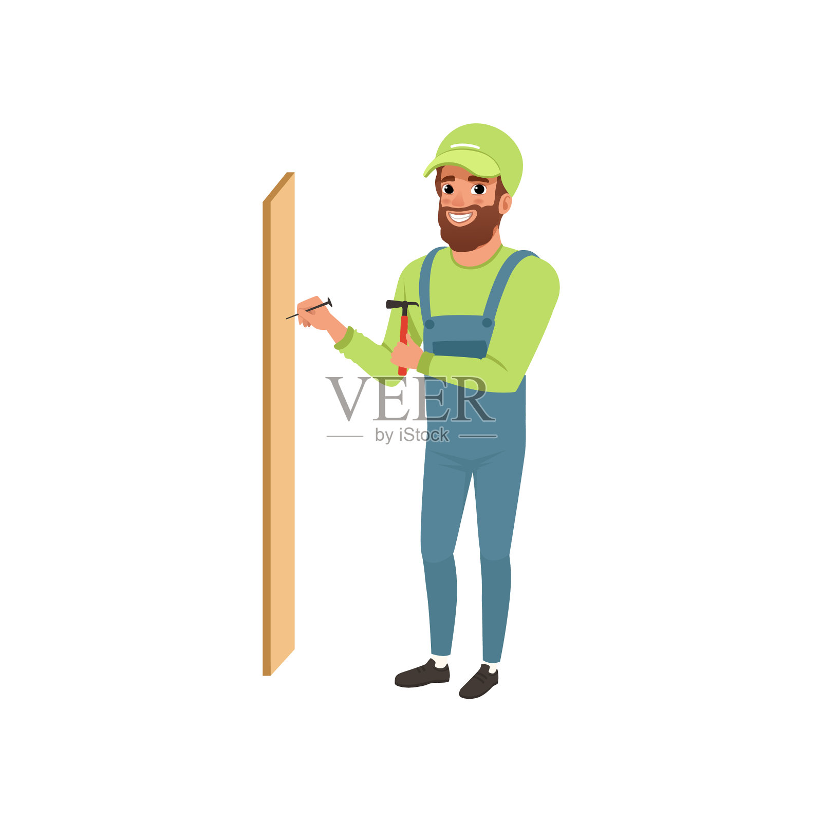 男职业木匠正在钉钉子设计元素图片