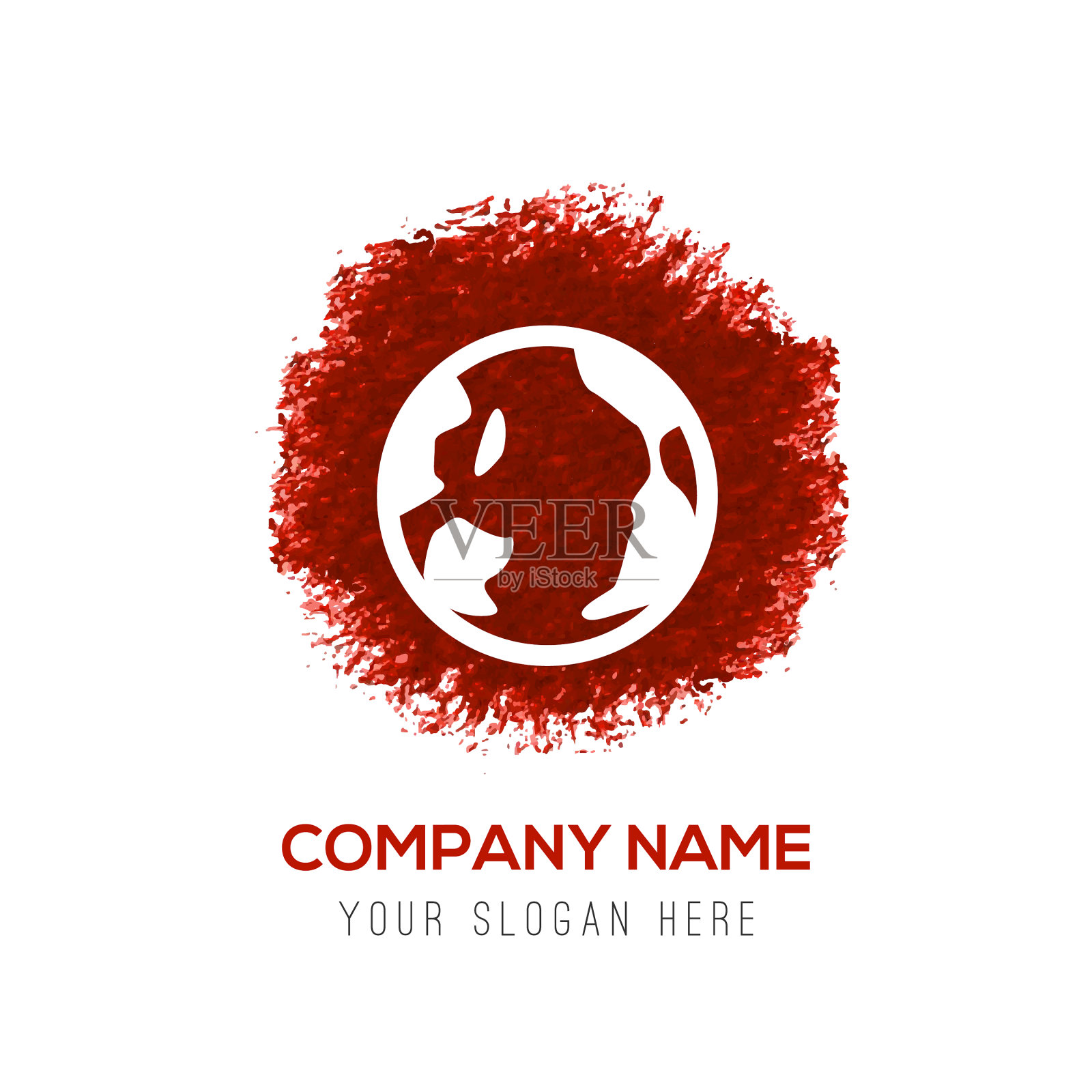 地球仪图标-红色水彩圆圈飞溅插画图片素材