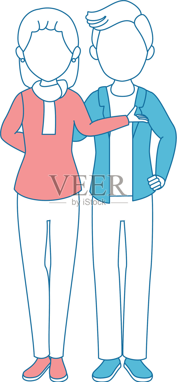 阿凡达夫妇与休闲服装图标插画图片素材