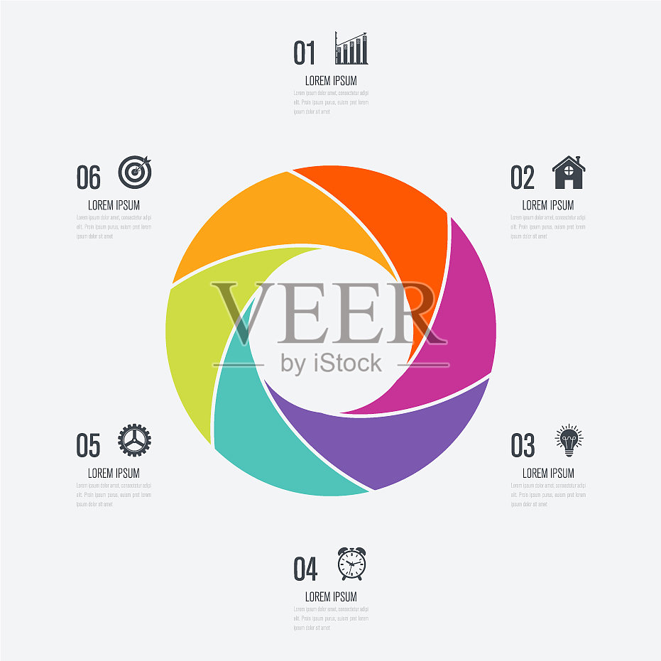信息图形模板6选项与圆插画图片素材