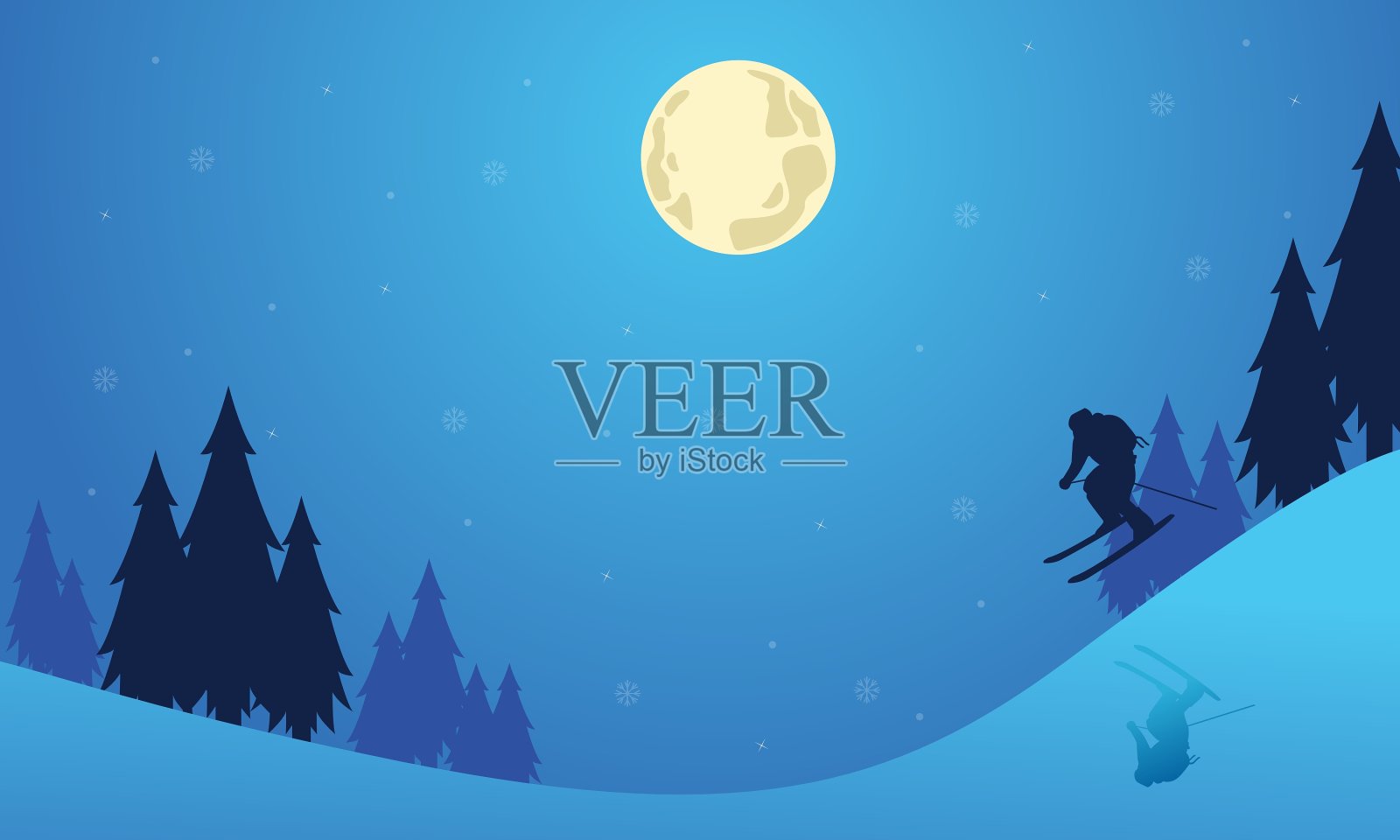 圣诞节伴着人们滑雪风光插画图片素材