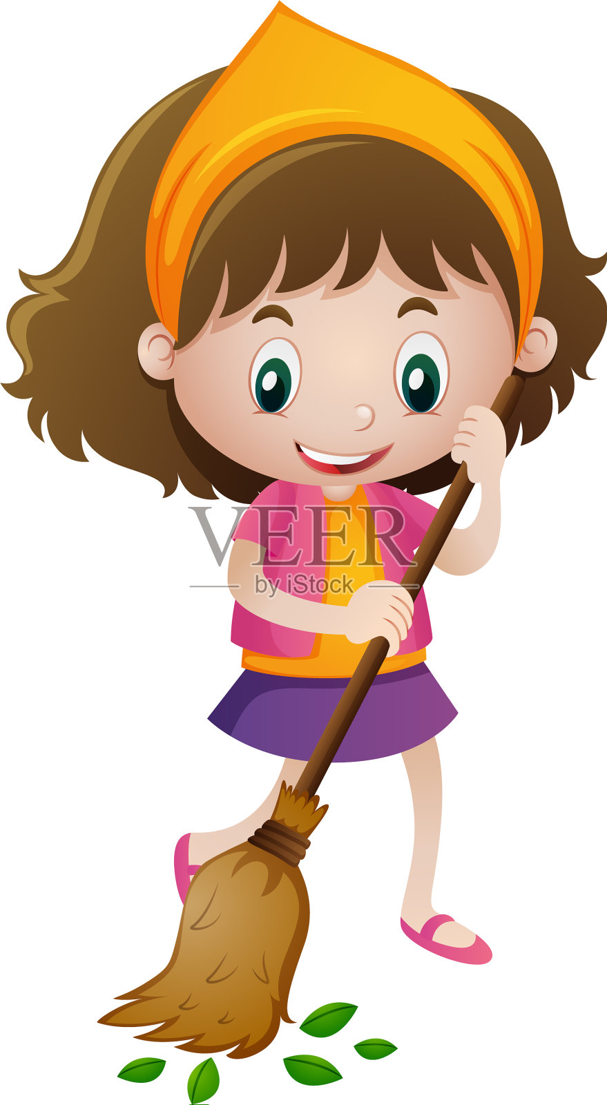 快乐的扫落叶的女孩设计元素图片