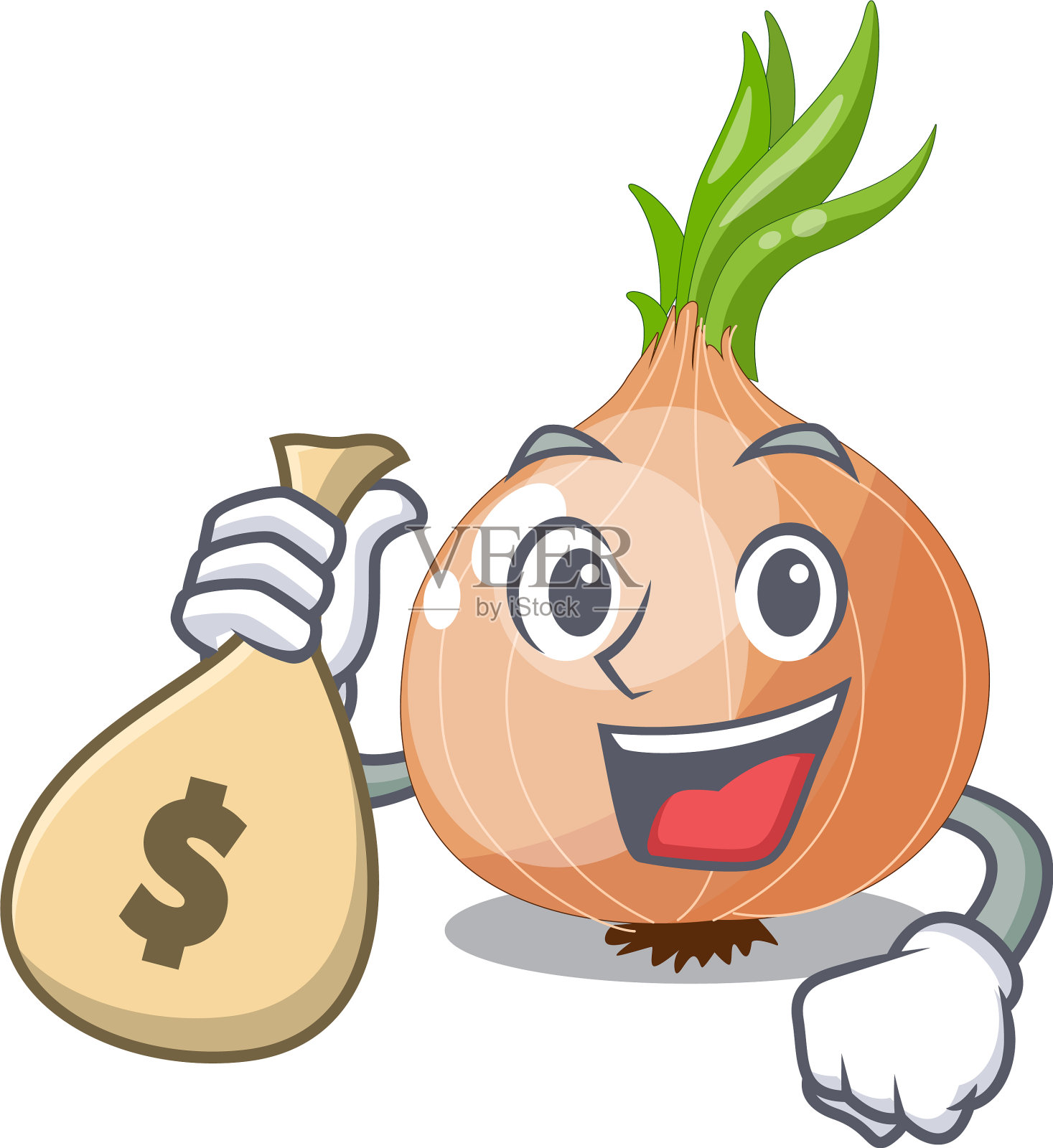 卡通盒子里装着一袋生洋葱插画图片素材