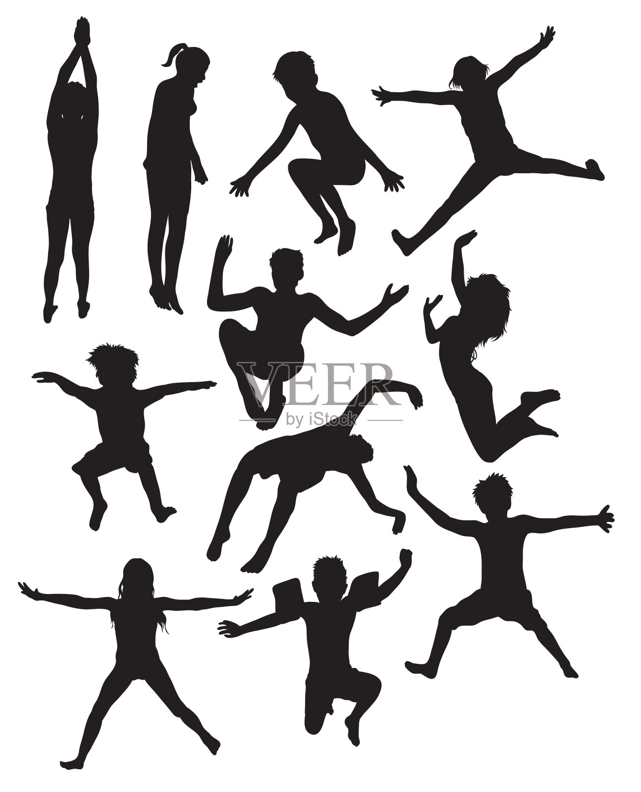 在游泳池里玩耍的孩子剪影设计元素图片