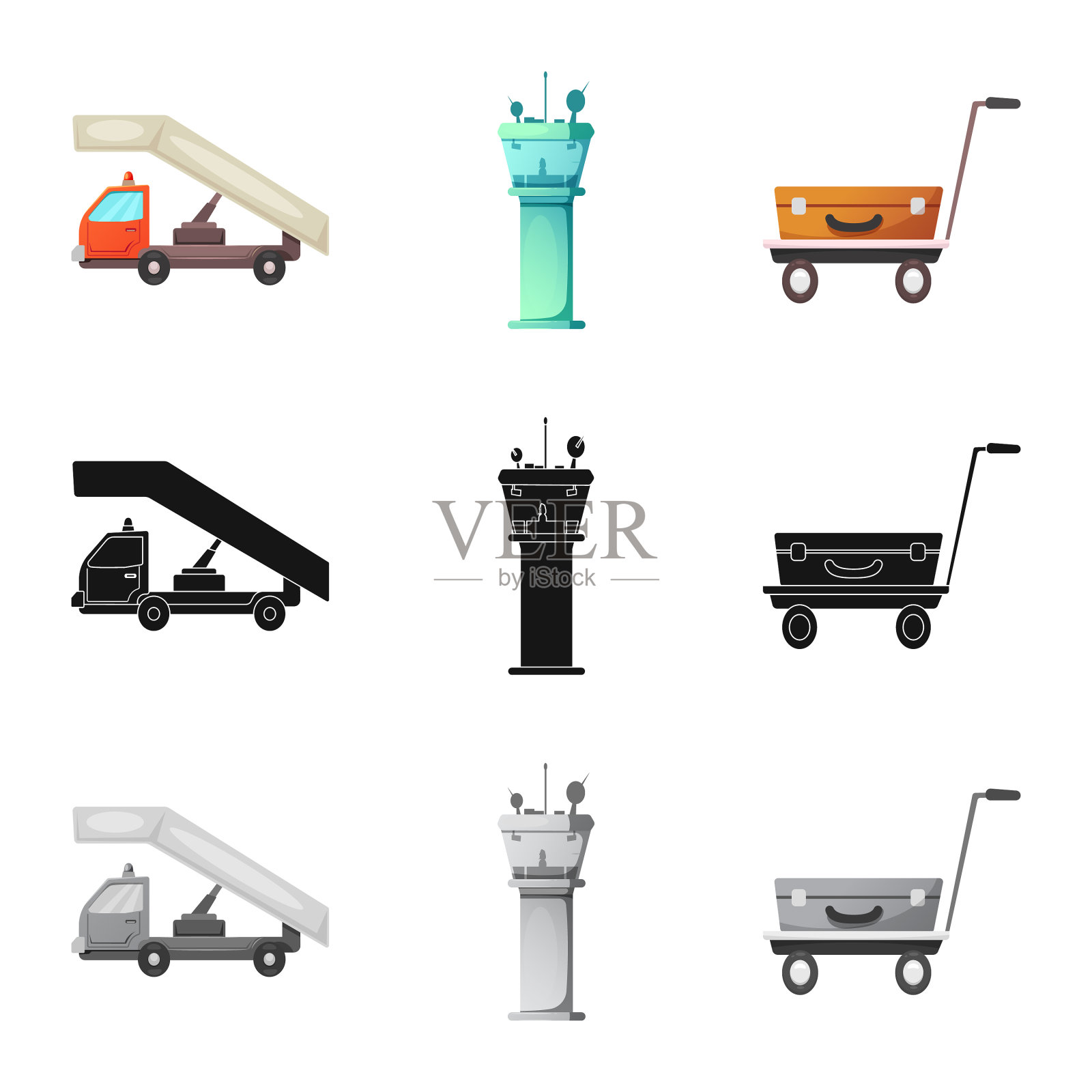 机场和飞机符号的孤立对象图标素材