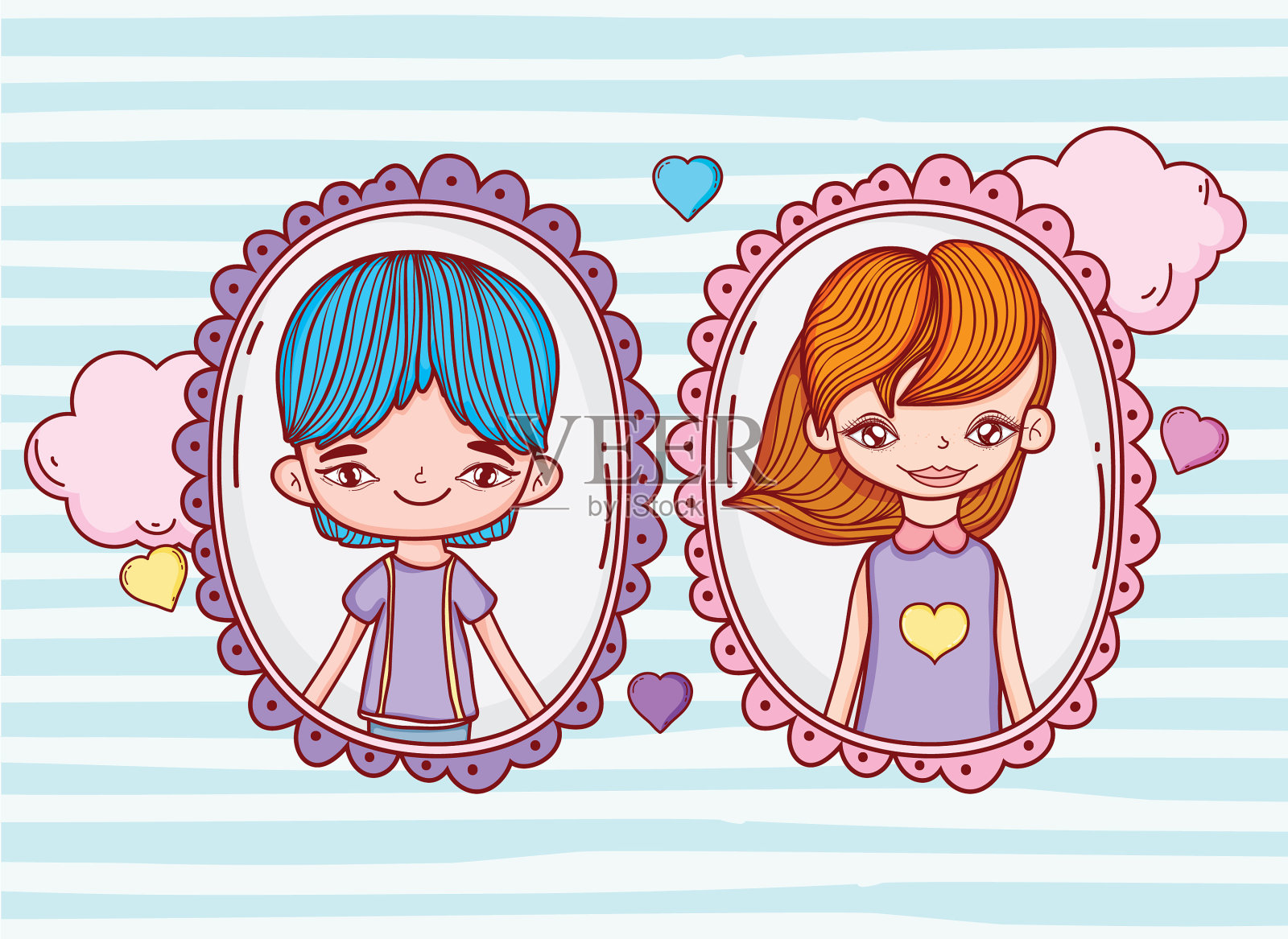 女孩和男孩，还有一些图片和爱心插画图片素材