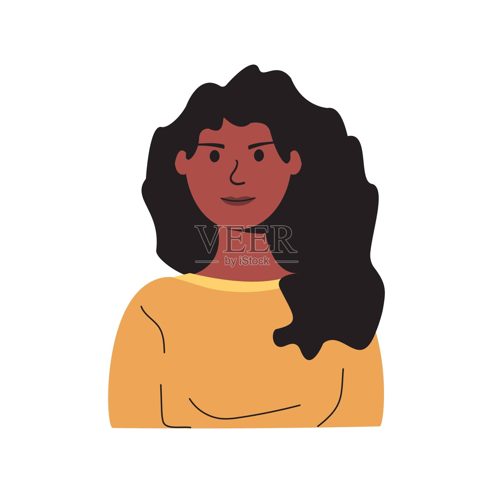 矢量画女人，女孩在时尚的风格。社交网络图标或网络肖像的学生，团队伙伴，朋友，同事。插画图片素材