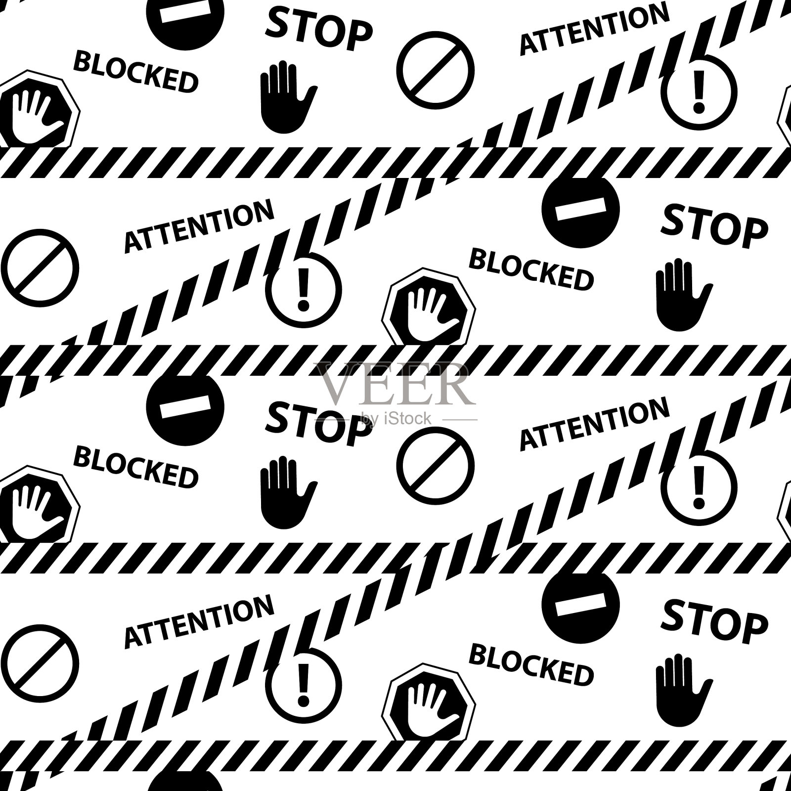 停止阻塞注意危险黑白色插画图片素材