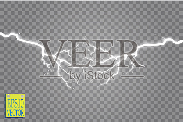 一系列的闪电，雷暴和闪电插画图片素材