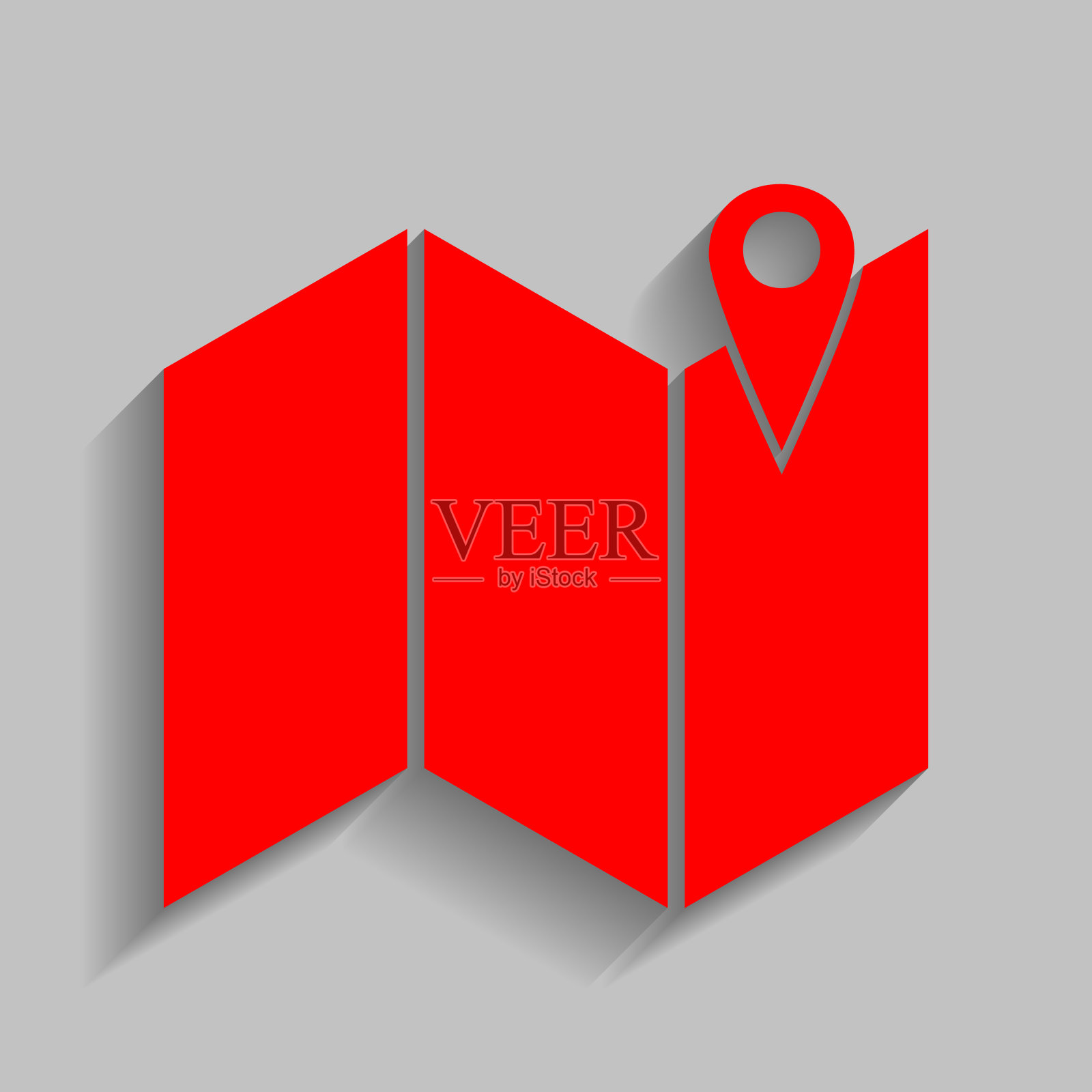 大头针上的地图红色图标与软阴影插画图片素材