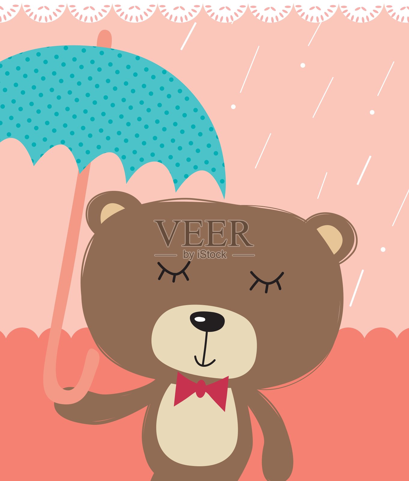 雨中可爱的熊插画图片素材