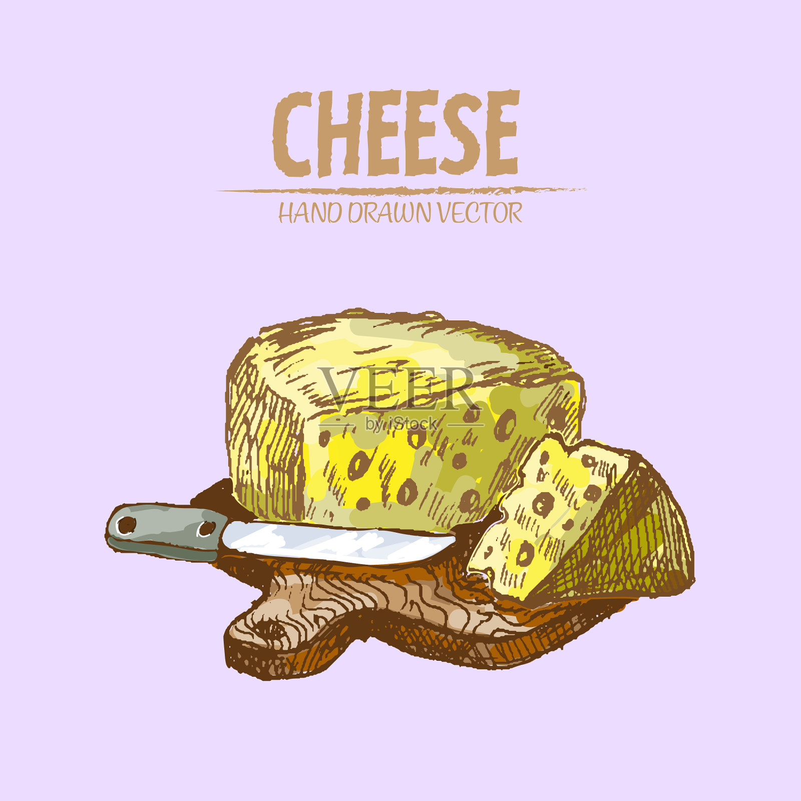 数字详细线条艺术切片奶酪插画图片素材