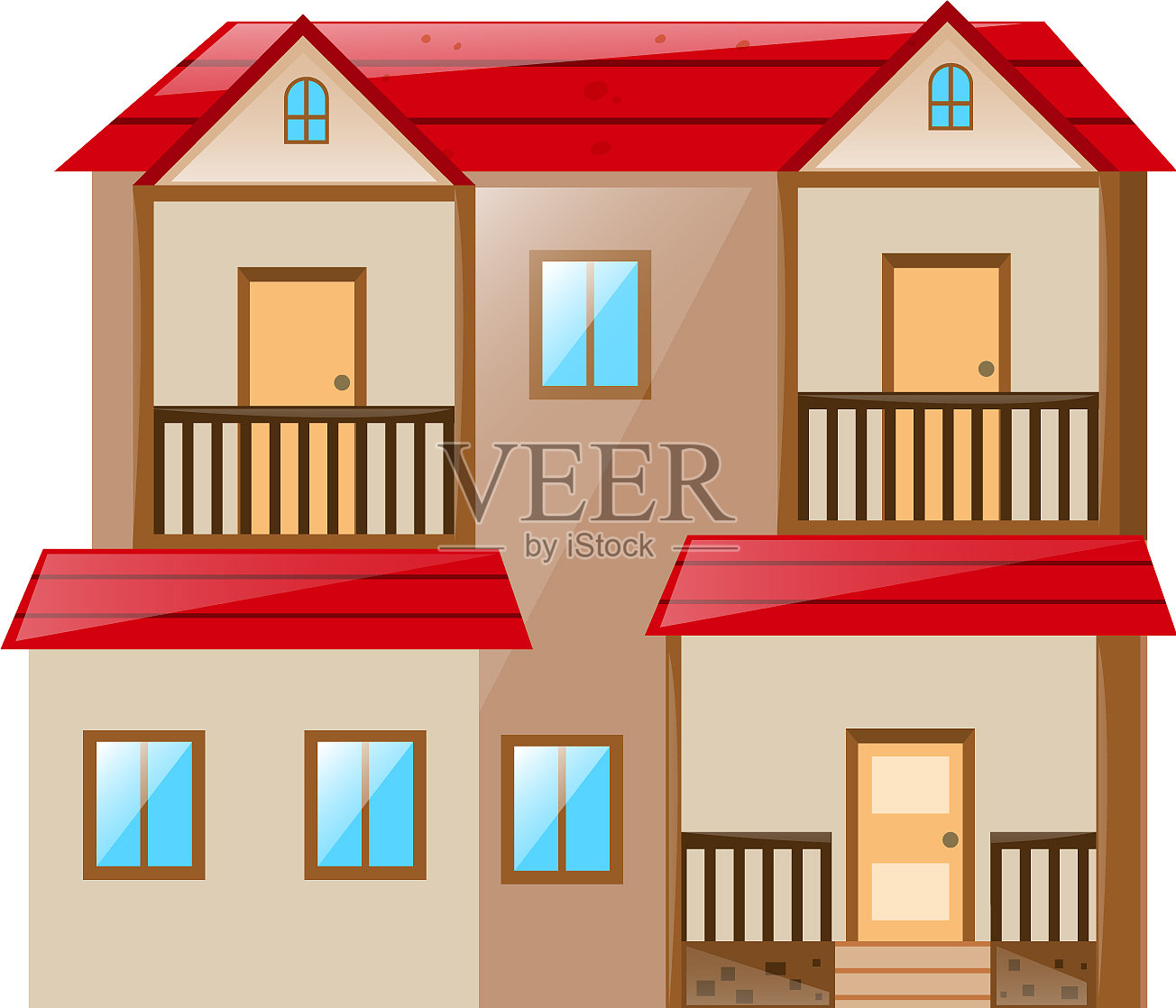 白色背景上的两层房子插画图片素材