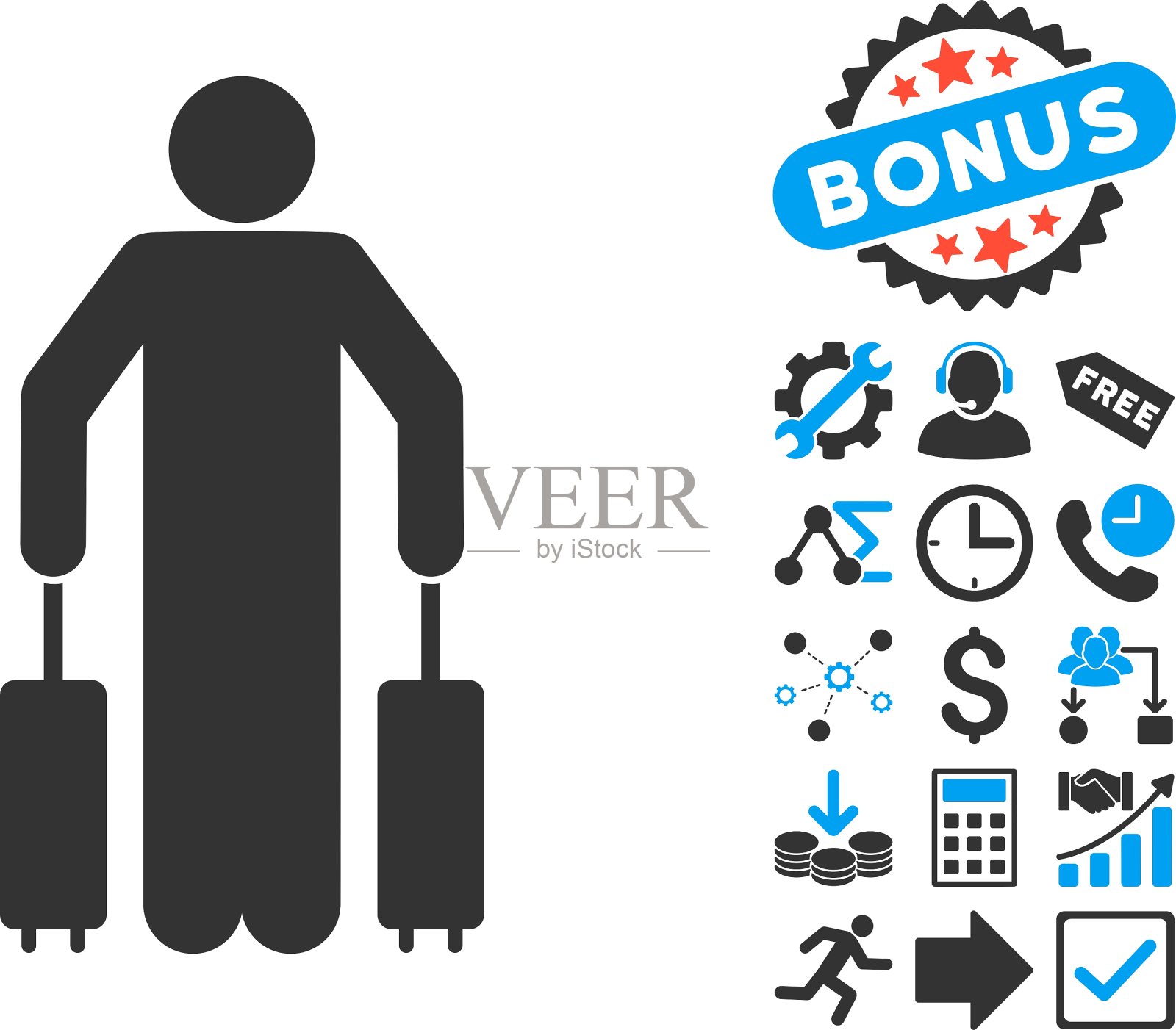 带有奖励的乘客行李平面图标图标素材