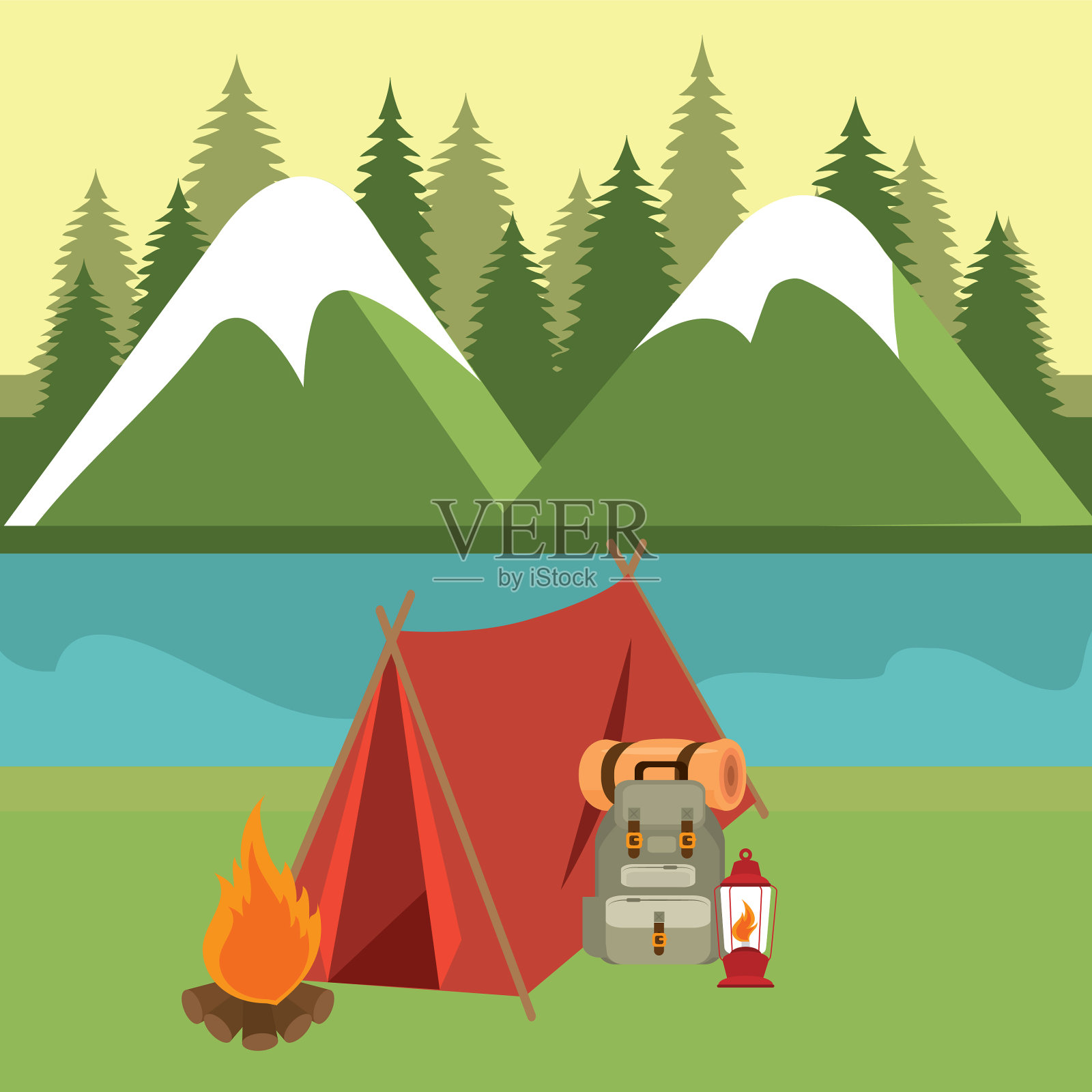 有帐篷场景的露营区插画图片素材