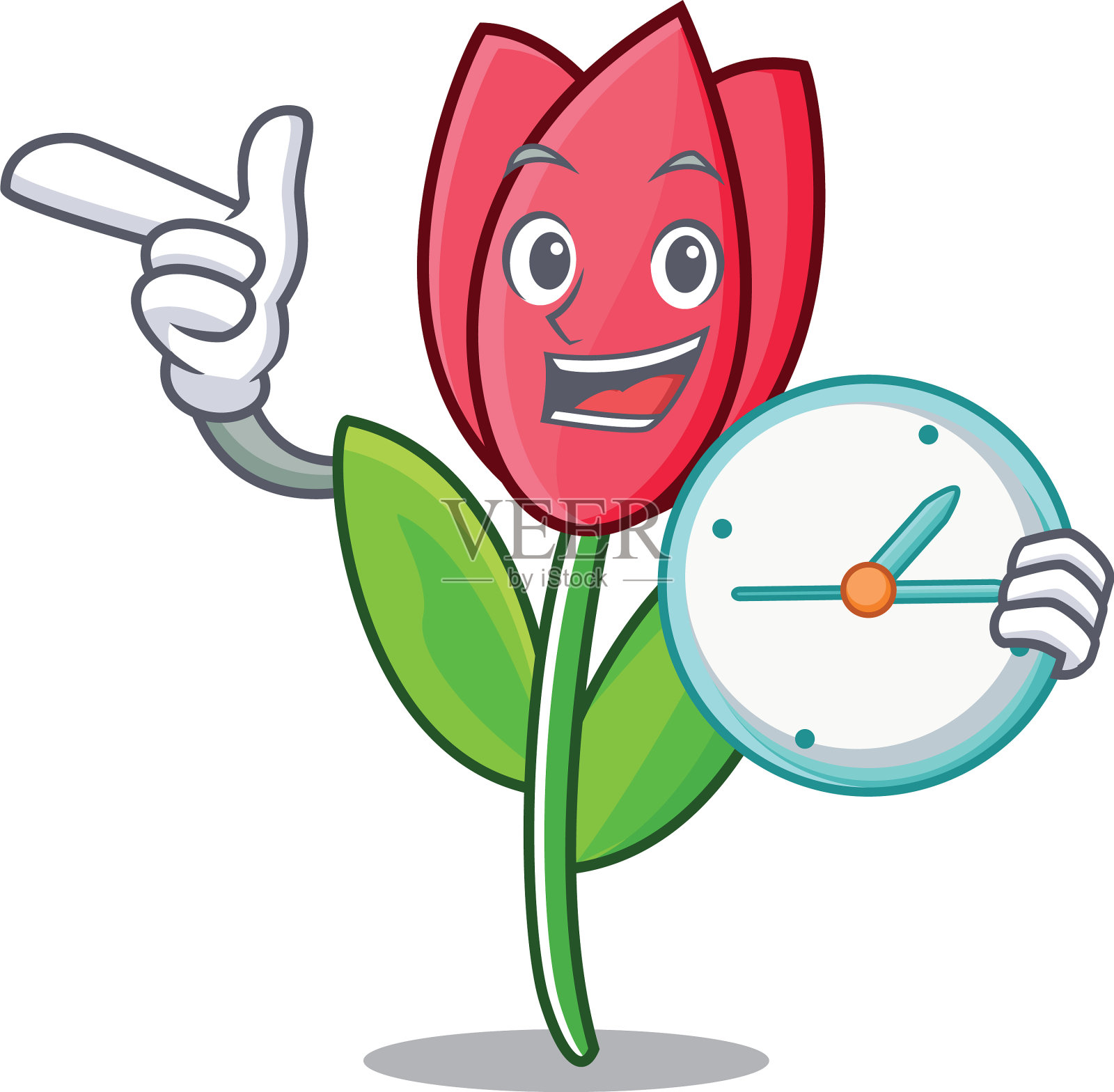 带有时钟郁金香人物卡通风格设计元素图片