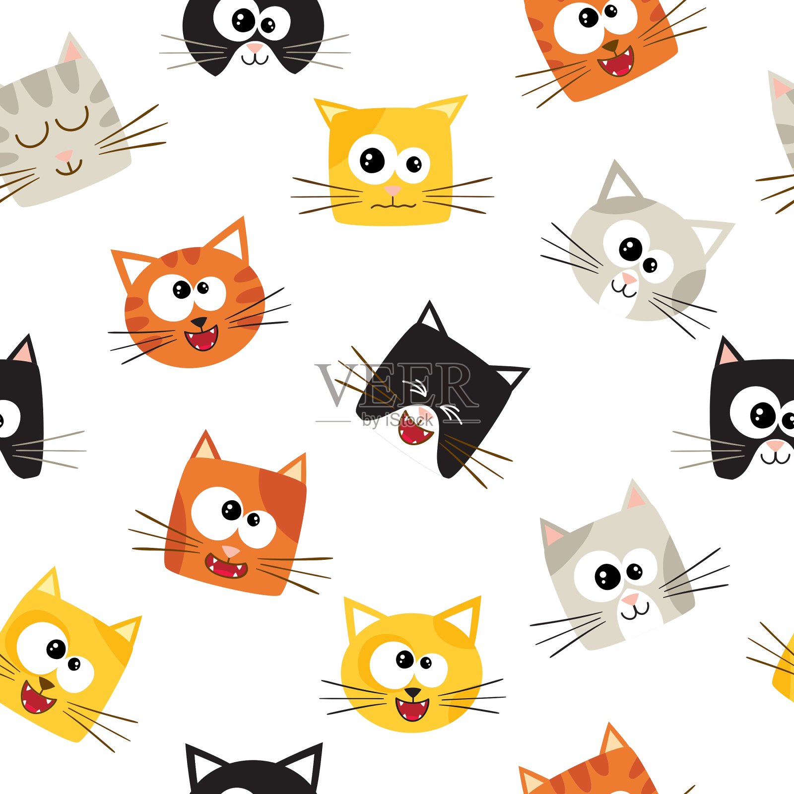 无缝图案与可爱的卡通猫插画图片素材