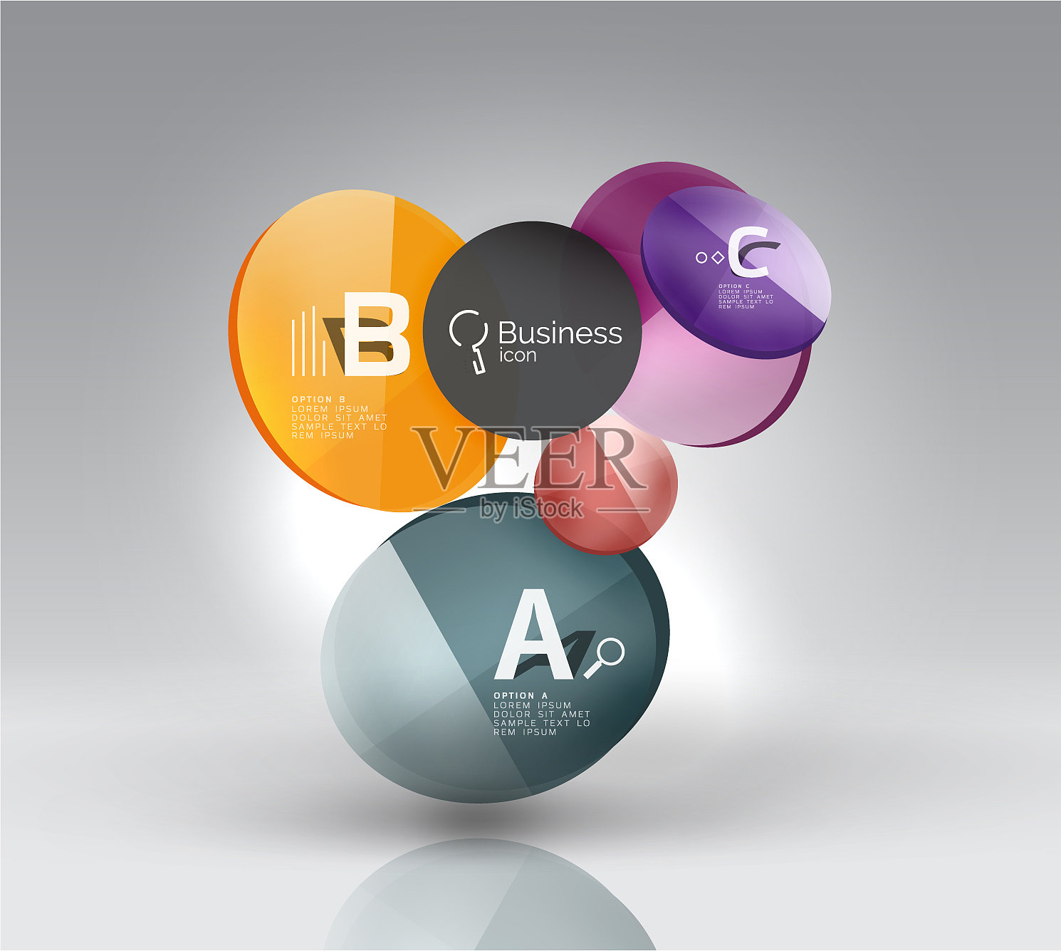 在3d空间中带有文本的闪亮圆图标素材