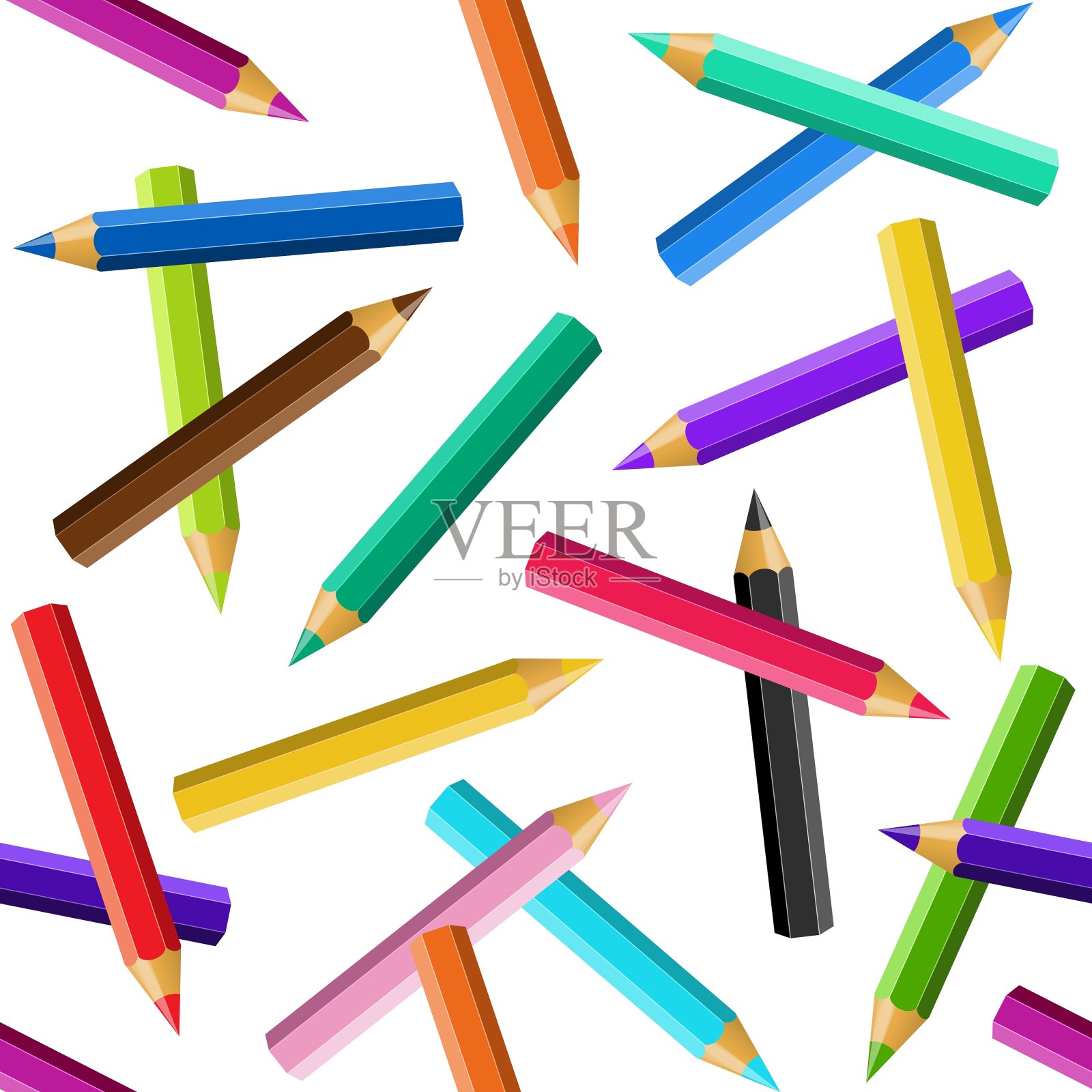 彩色铅笔无缝图案插画图片素材