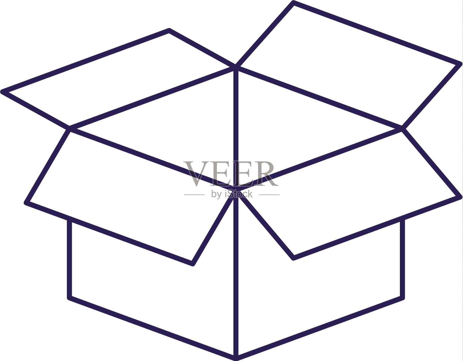 紫色线轮廓的盒子纸板打开插画图片素材