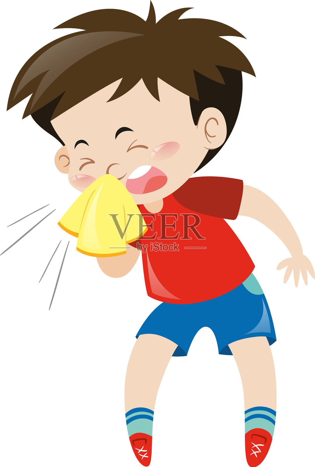 穿红衬衫的男孩打喷嚏设计元素图片