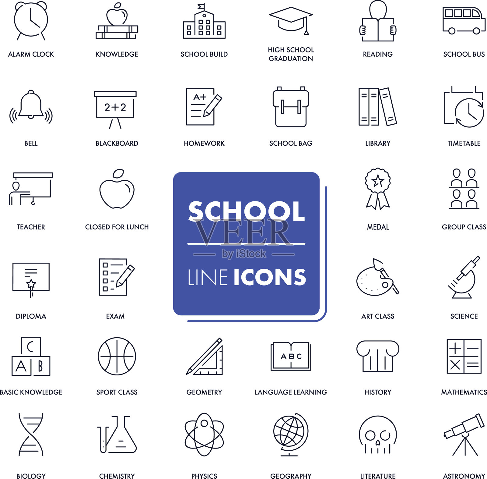 线条图标设置学校包图标素材