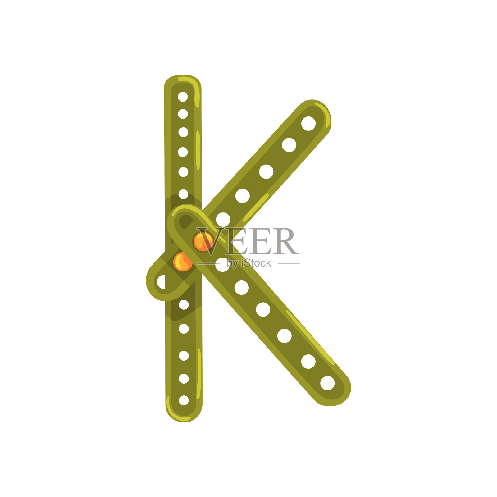 字母k，绿色金属构造图标素材