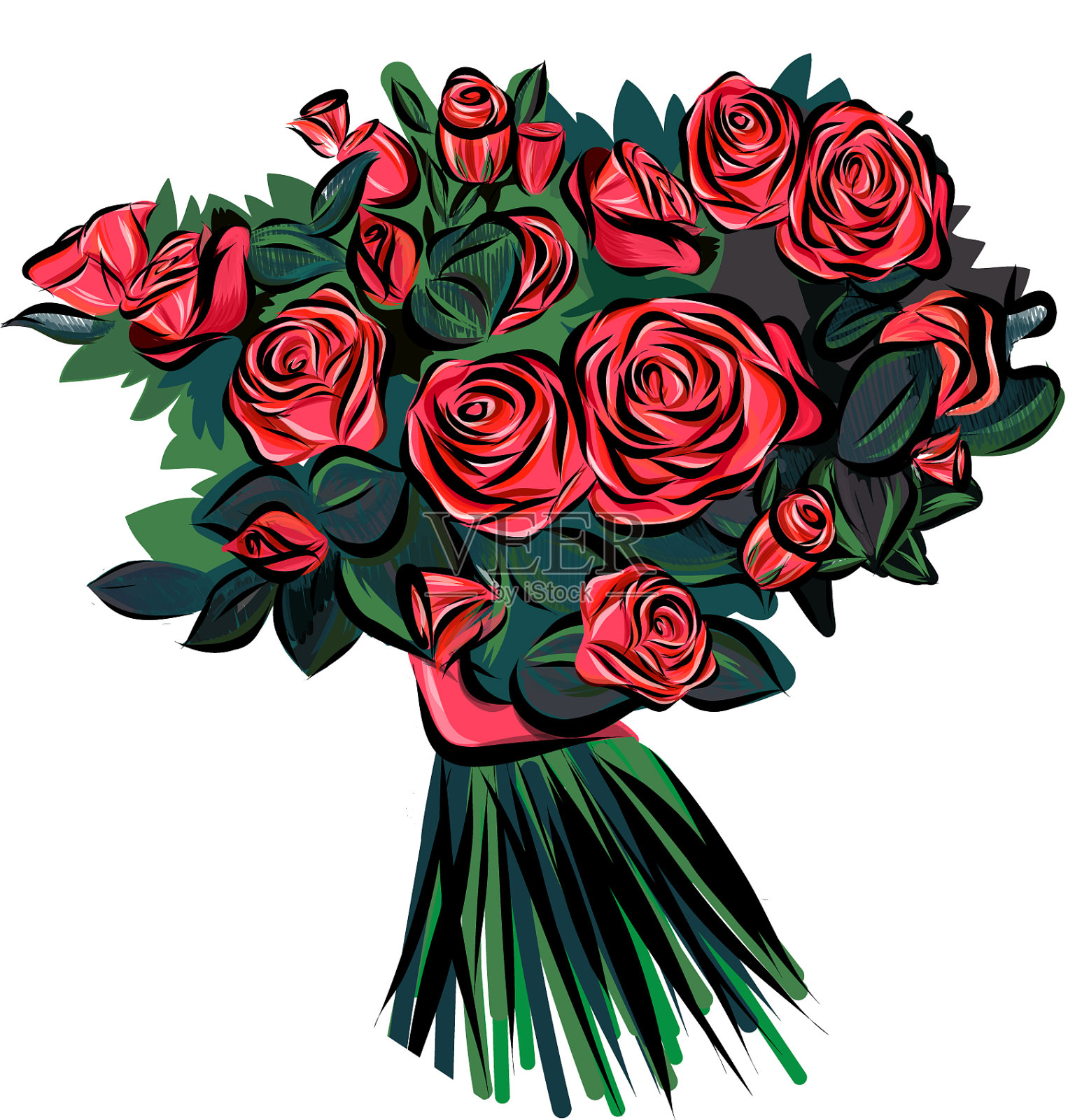 粉红色玫瑰花束孤立在白色背景上设计元素图片