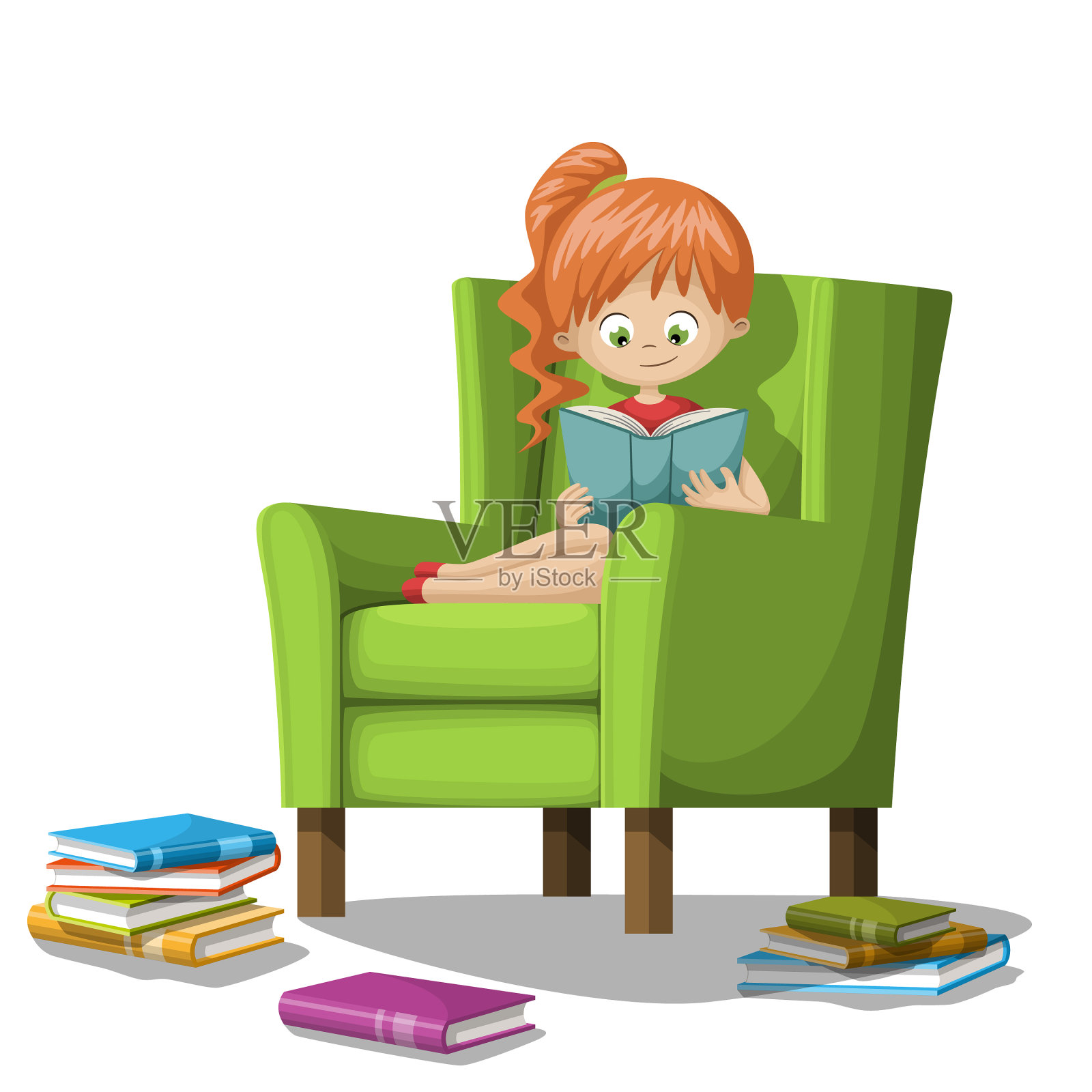 坐在扶手椅上看书的女孩设计元素图片