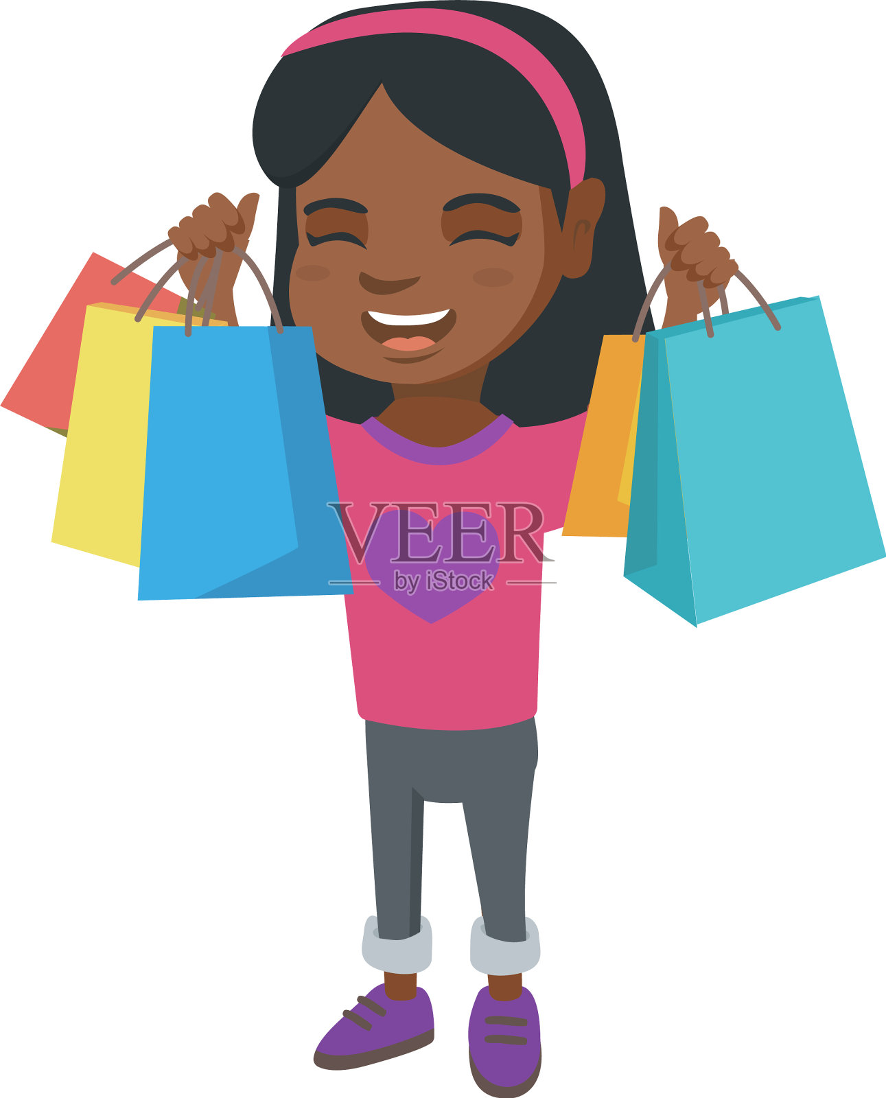 快乐的非裔美国女孩拿着购物袋设计元素图片