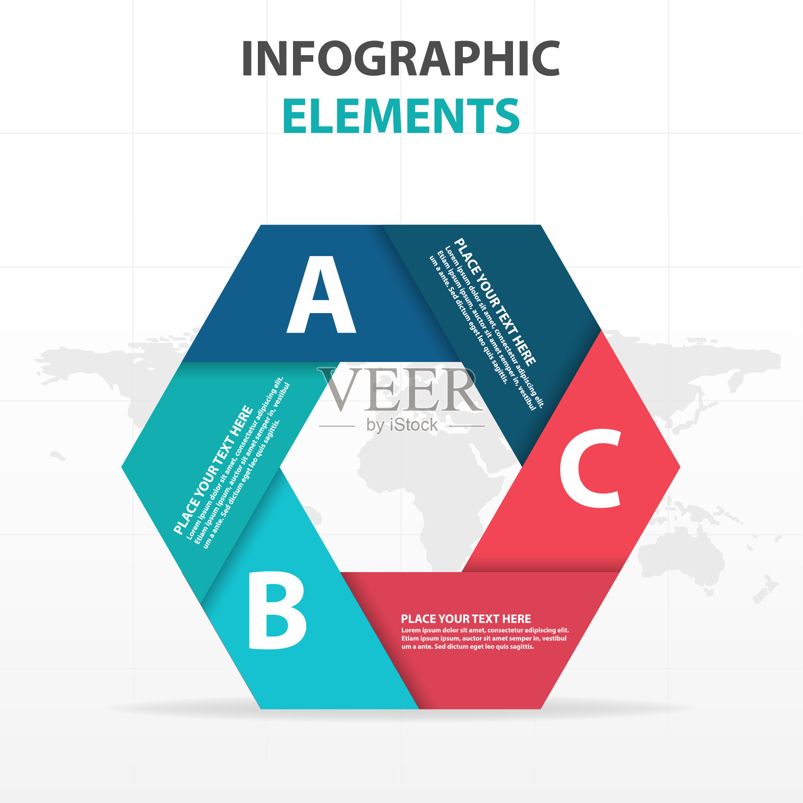 抽象彩色六边形商业信息图设计模板素材
