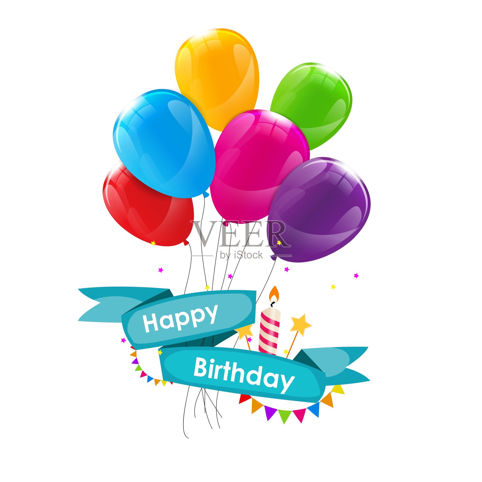 生日贺卡模板气球丝带设计元素图片
