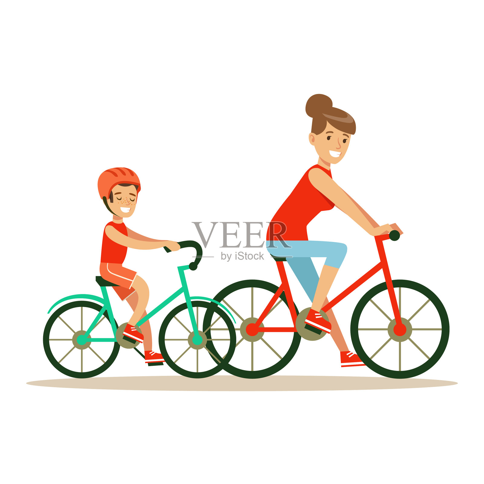 微笑的女人和男孩骑自行车妈妈和儿子设计元素图片