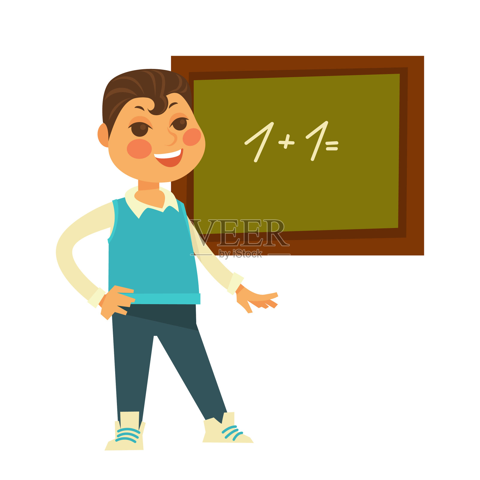 一个男生站在黑板旁边画着设计元素图片