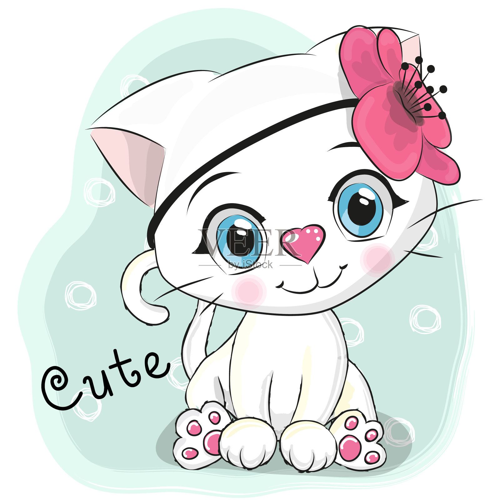 可爱的卡通小猫在一个蓝色的背景设计元素图片