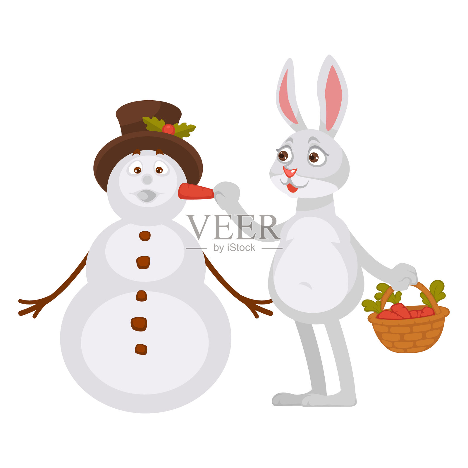 可爱的兔子和篮子里的胡萝卜设计元素图片