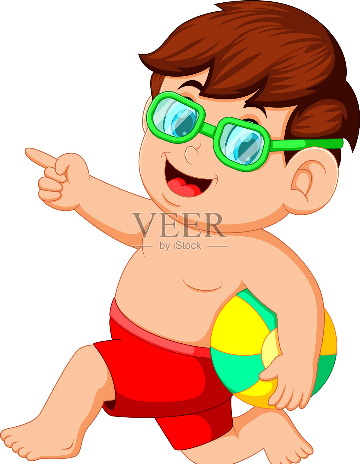 小男孩拿着沙滩球跑步设计元素图片