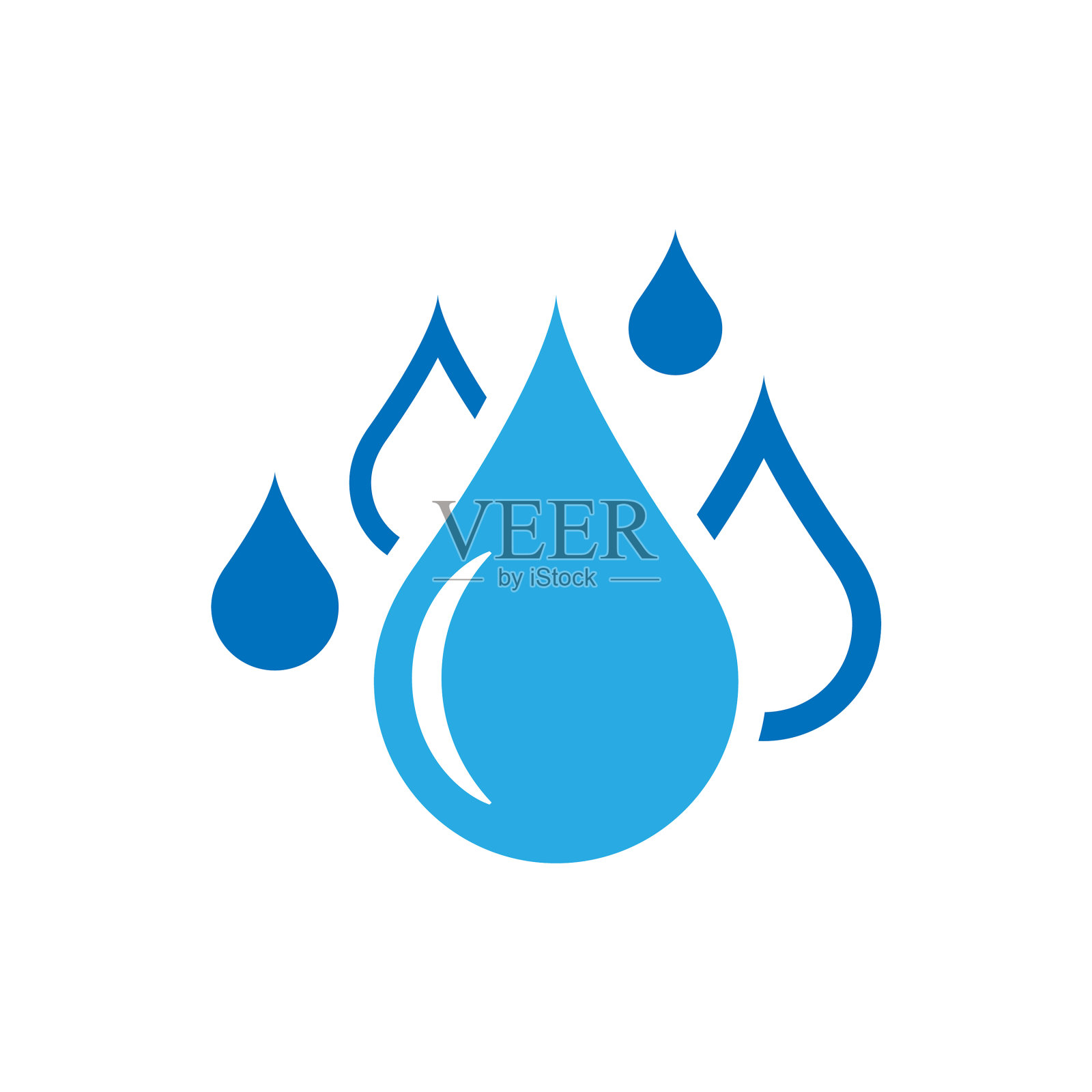 水滴图标在平坦的风格雨滴对白色图标素材