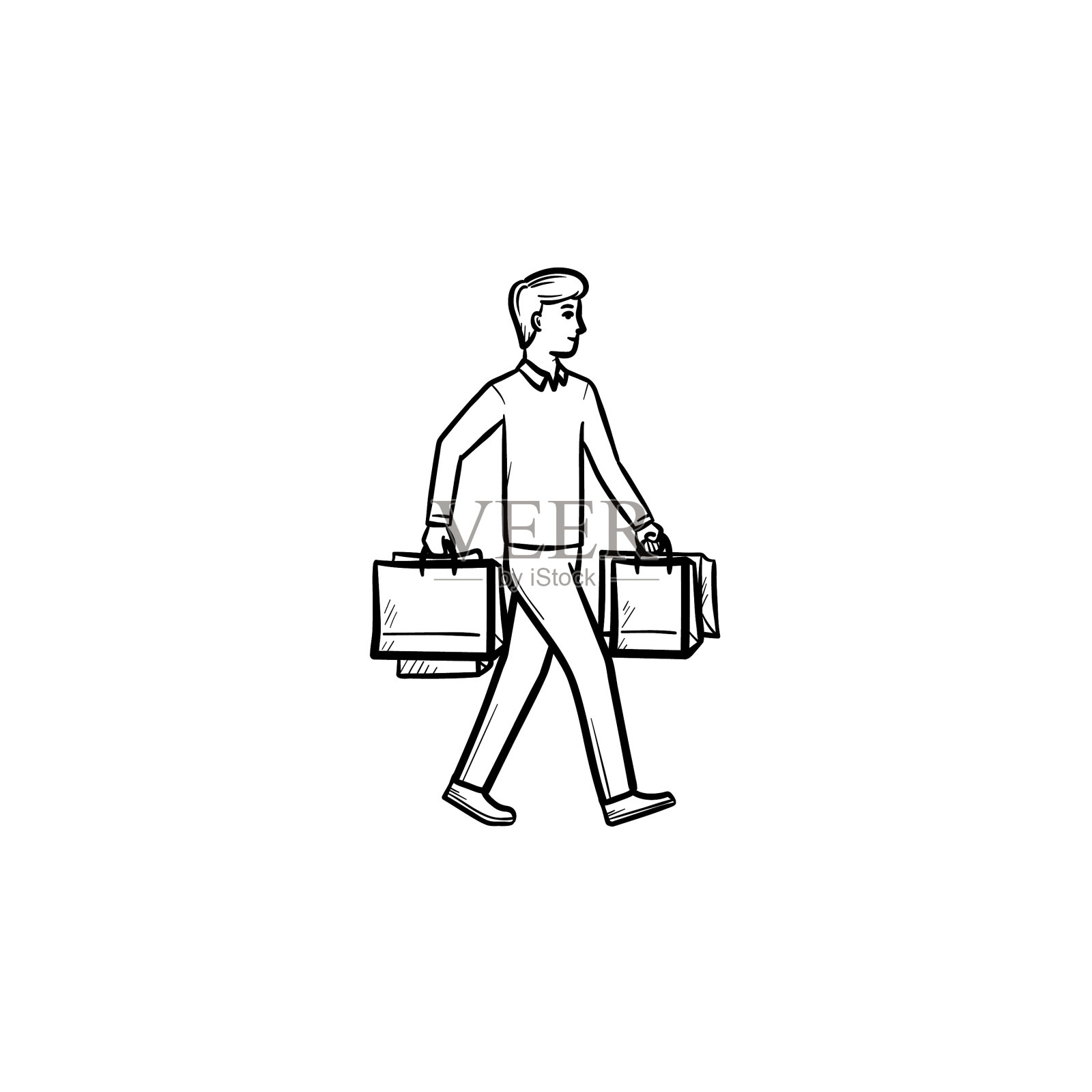 购物者用购物袋手绘轮廓设计元素图片