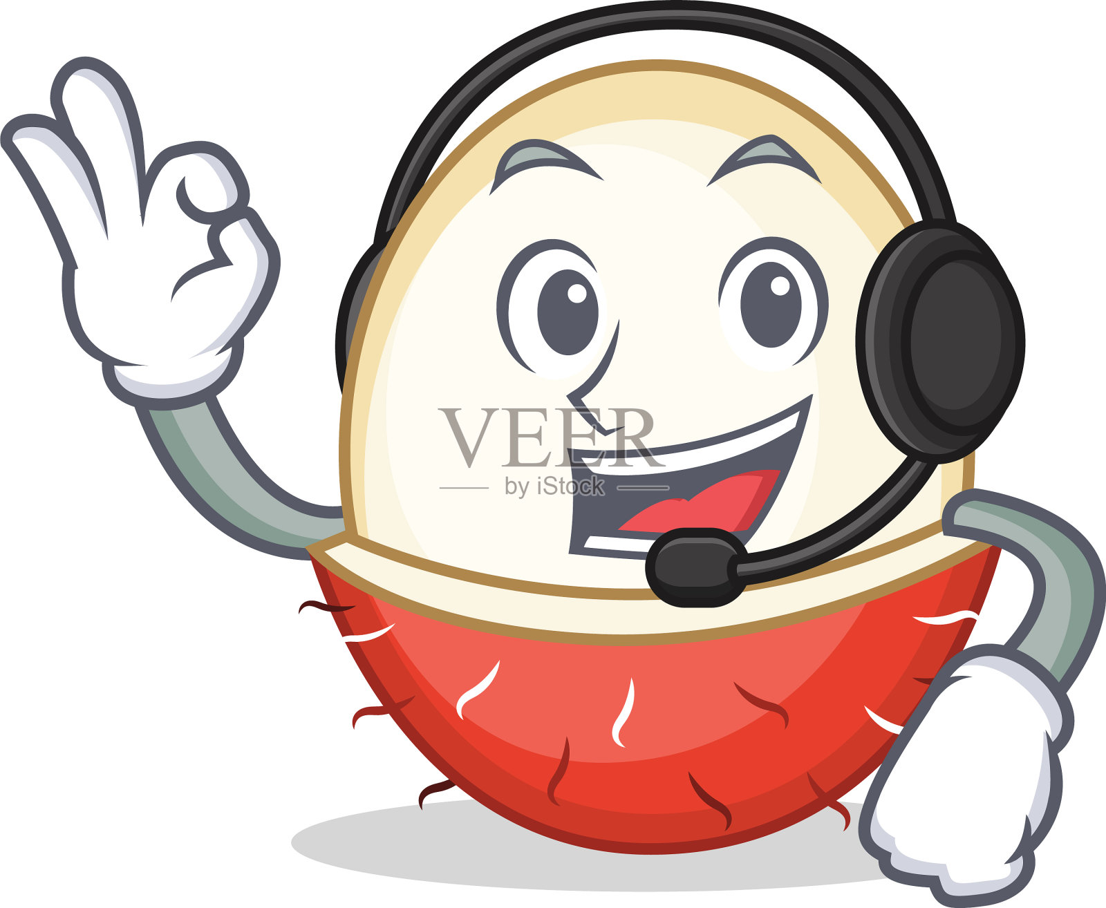 带有耳机的红毛丹吉祥物卡通风格设计元素图片