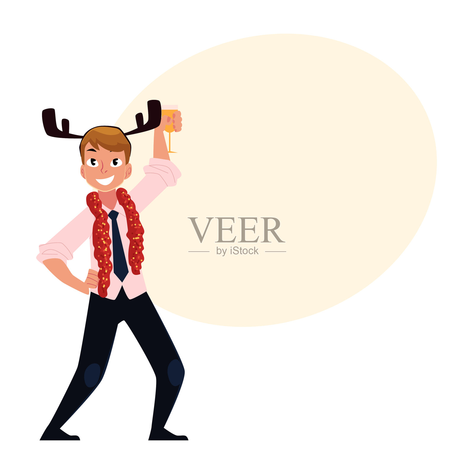 戴着驯鹿角的人在公司里玩得很开心设计元素图片