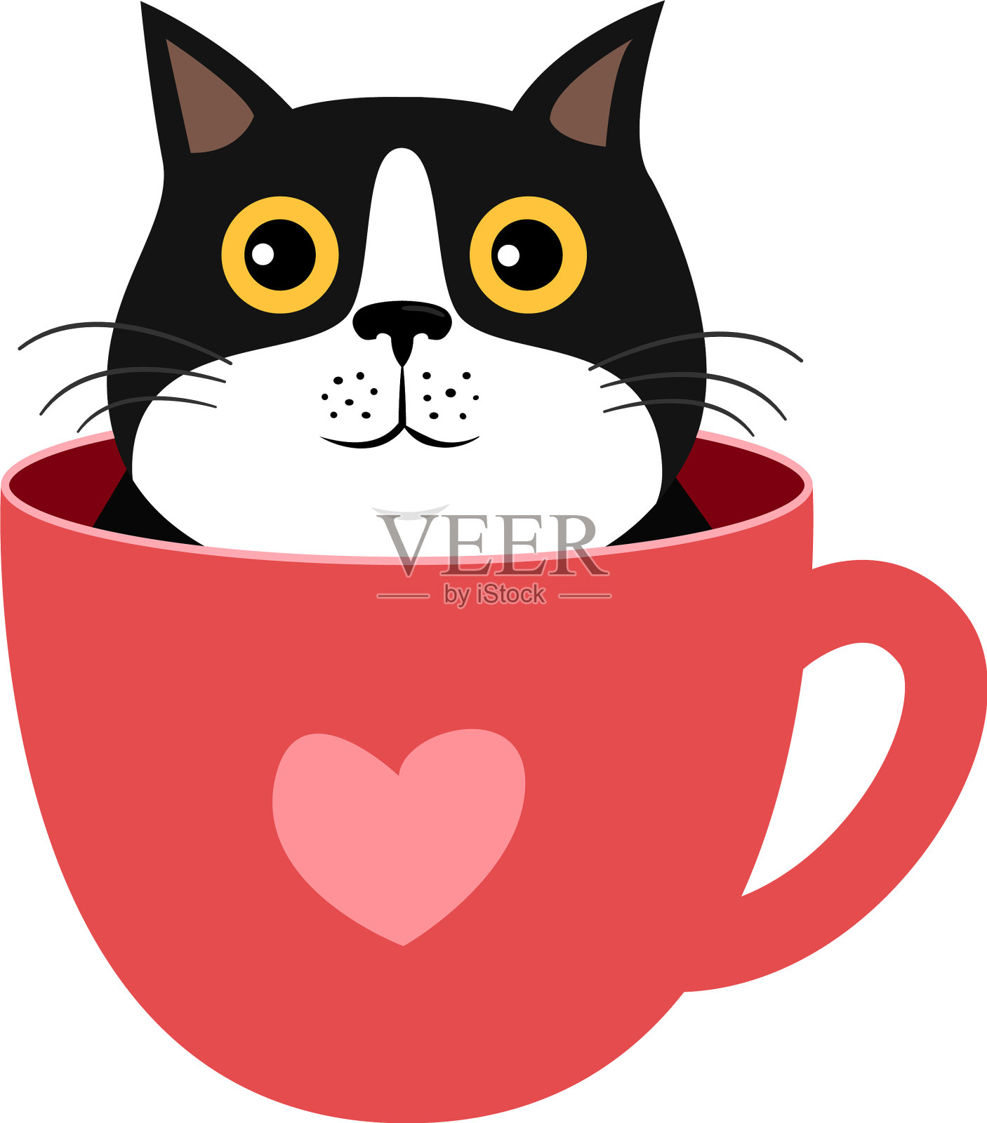 装在杯子里的小猫，用来印t恤设计元素图片