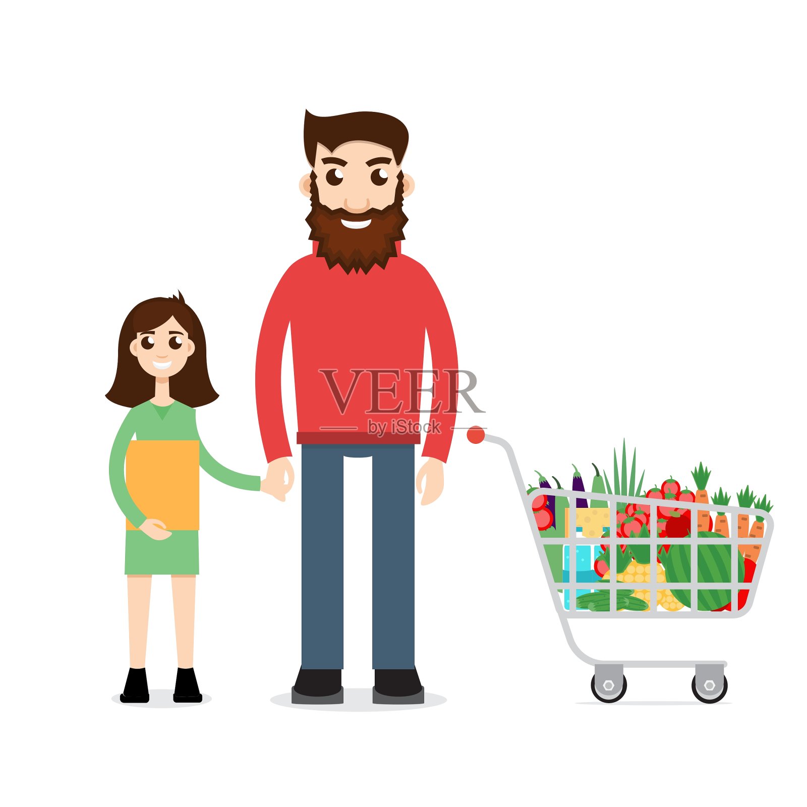 家庭购物员推着购物车设计元素图片