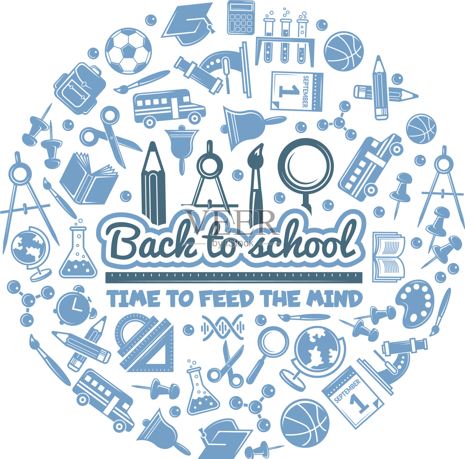 科学符号呈圆形，形状各异设计元素图片