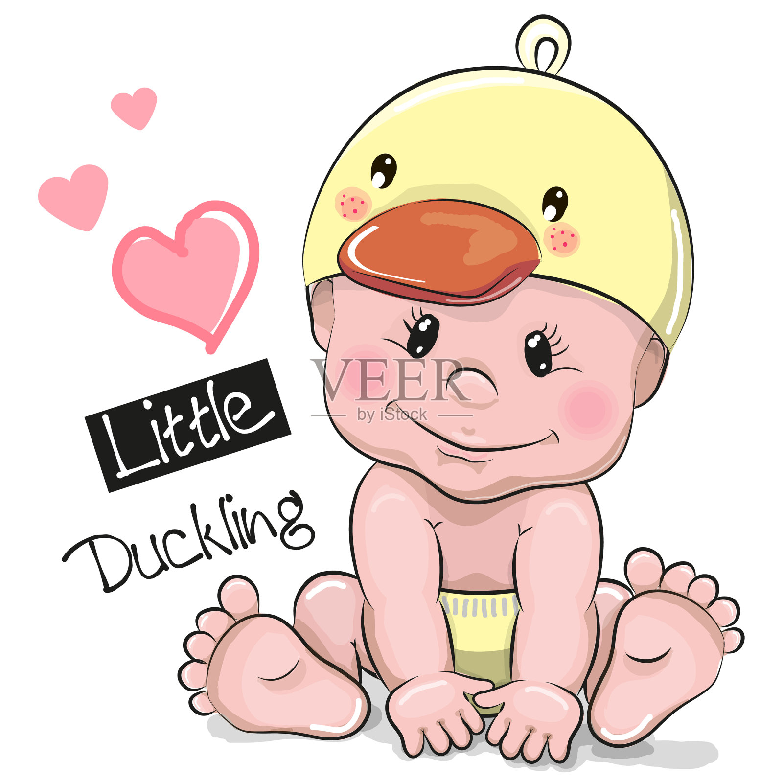 可爱的卡通小男孩戴着一顶小鸭帽设计元素图片