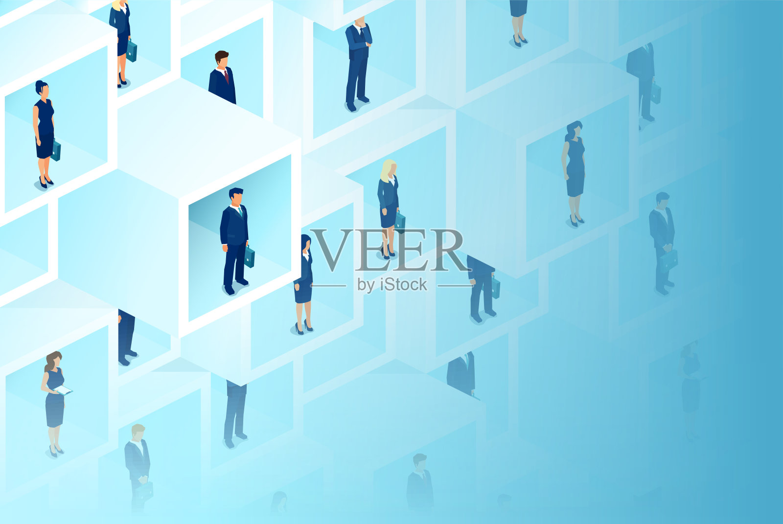 商务人士在3d隔间组织向量插画图片素材